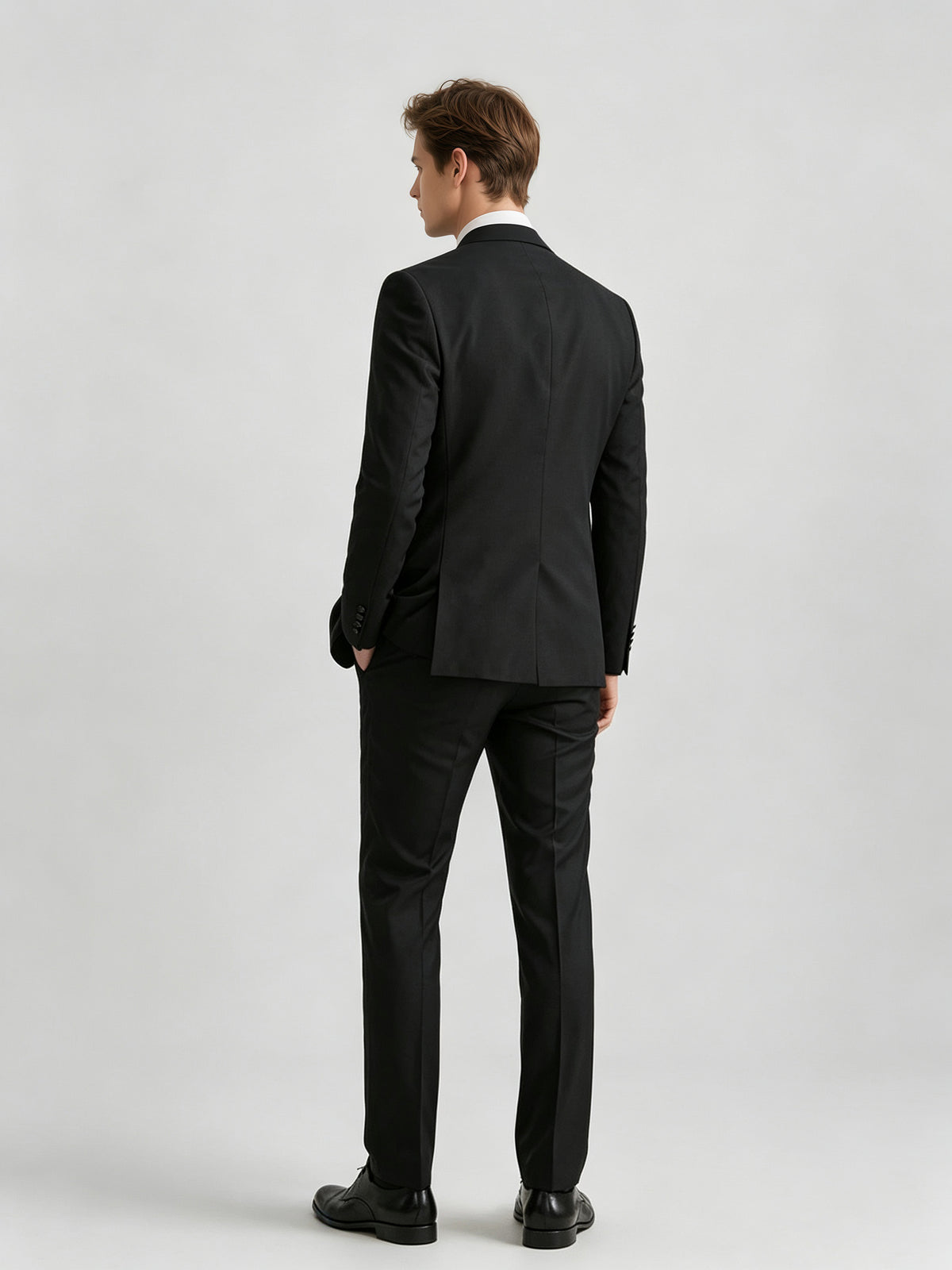 Cicinia 3 Pieces Tuxedo Shawl Satin Lapel Two Button Jacket V Neck Waistcoat Slim Fit Trousers Black Men's Suits