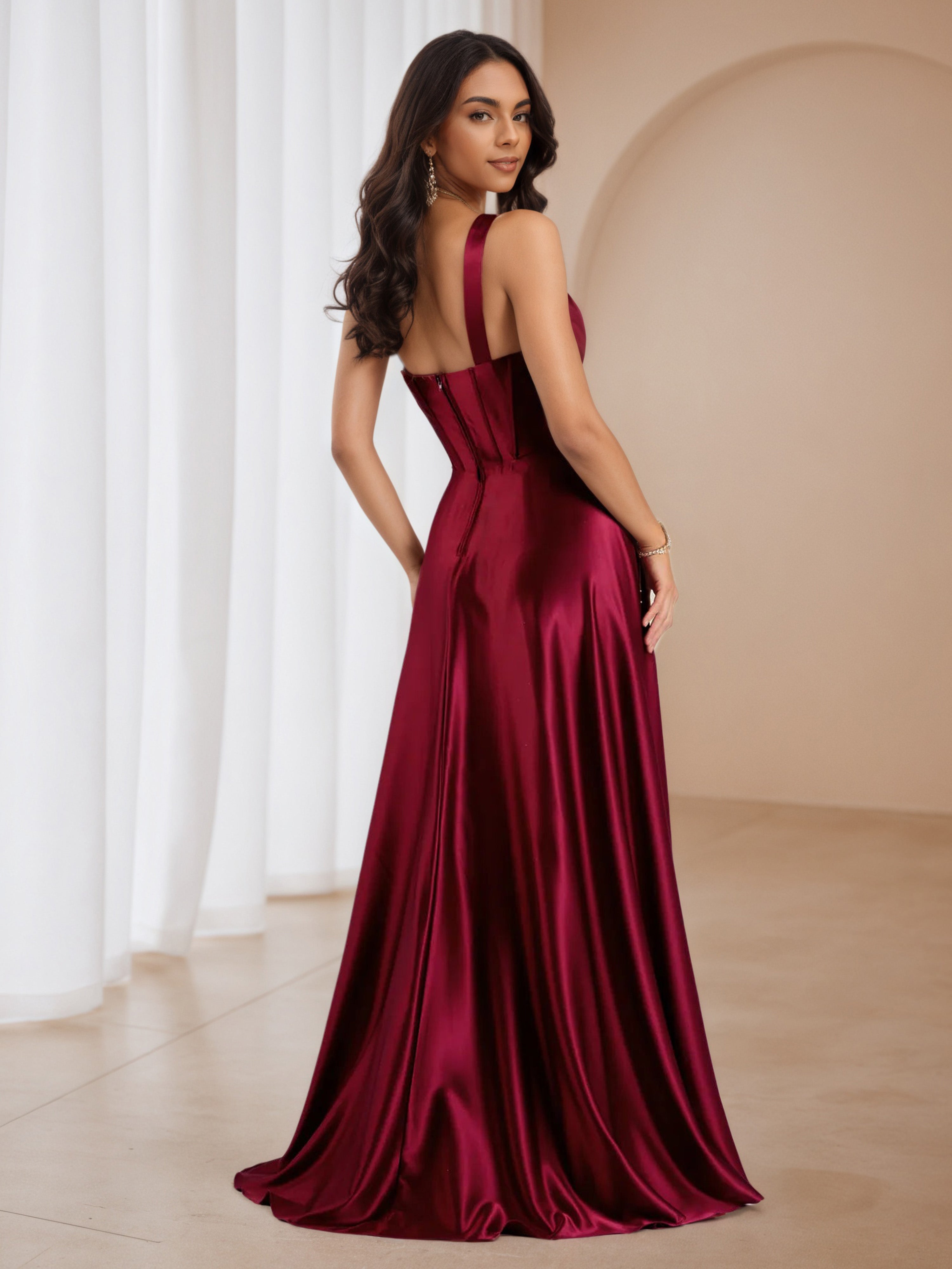 Burgundy A-Line One Shoulder Wedding Guest Dress