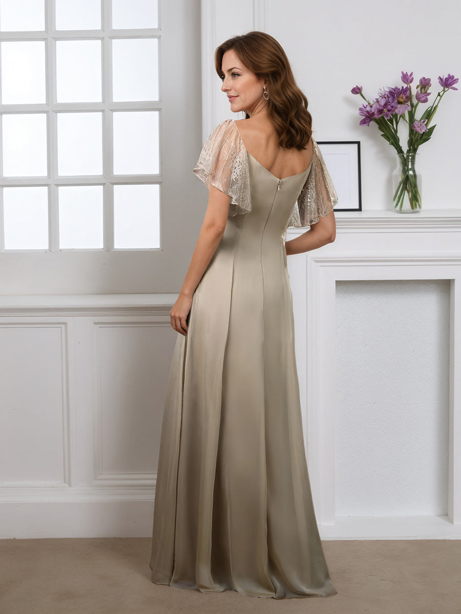 Cicinia Silver Mother Of The Bride Dress Long Chiffon Lace A-line Floor Length