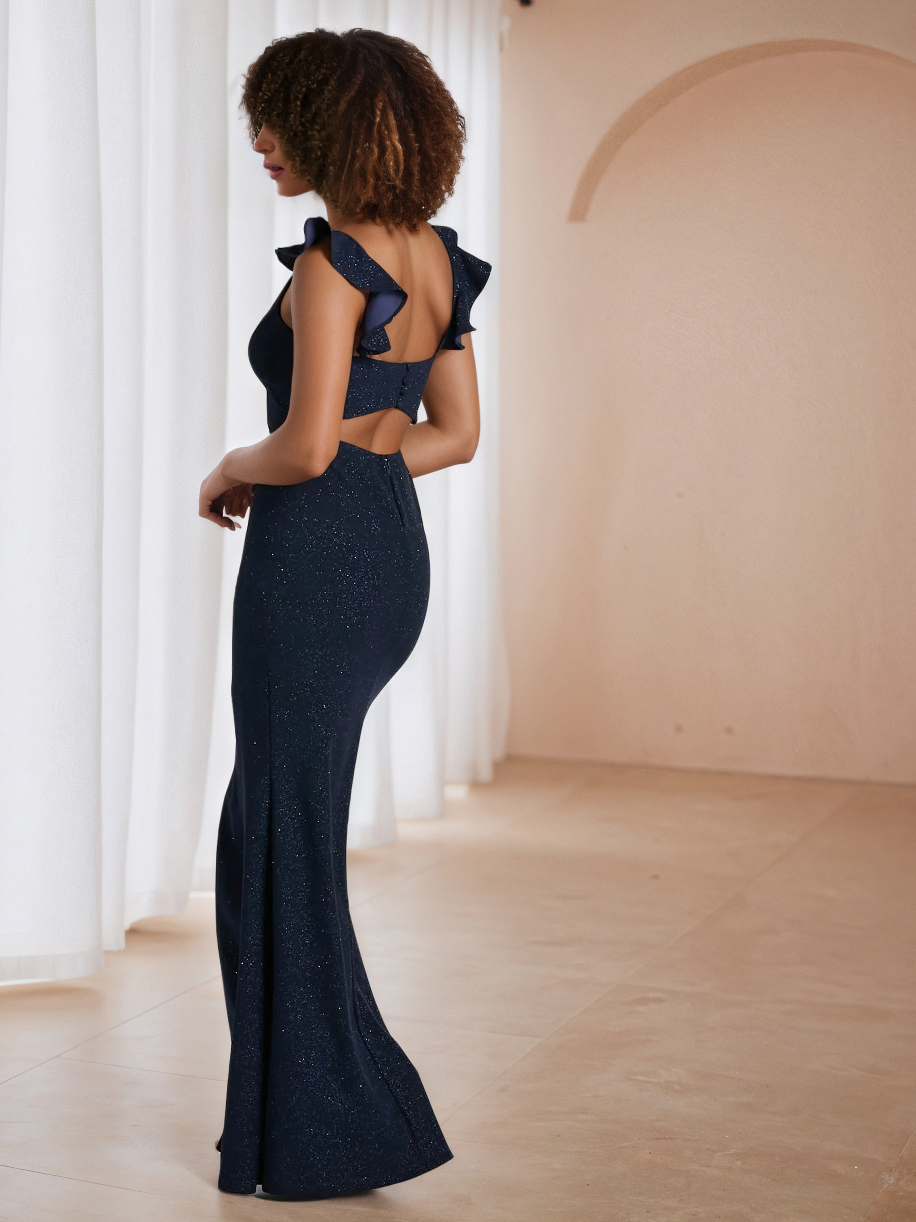 Dark Navy Sheath/Column Sleeveless Wedding Guest Dress with Split