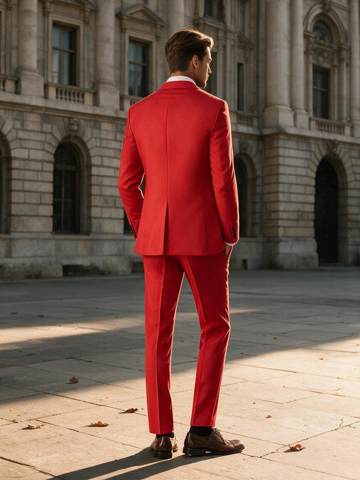 Cicinia Men's Red 2 Piece Suits Slim Fit Notch Lapel Prom Wedding Suit Jacket With Pants