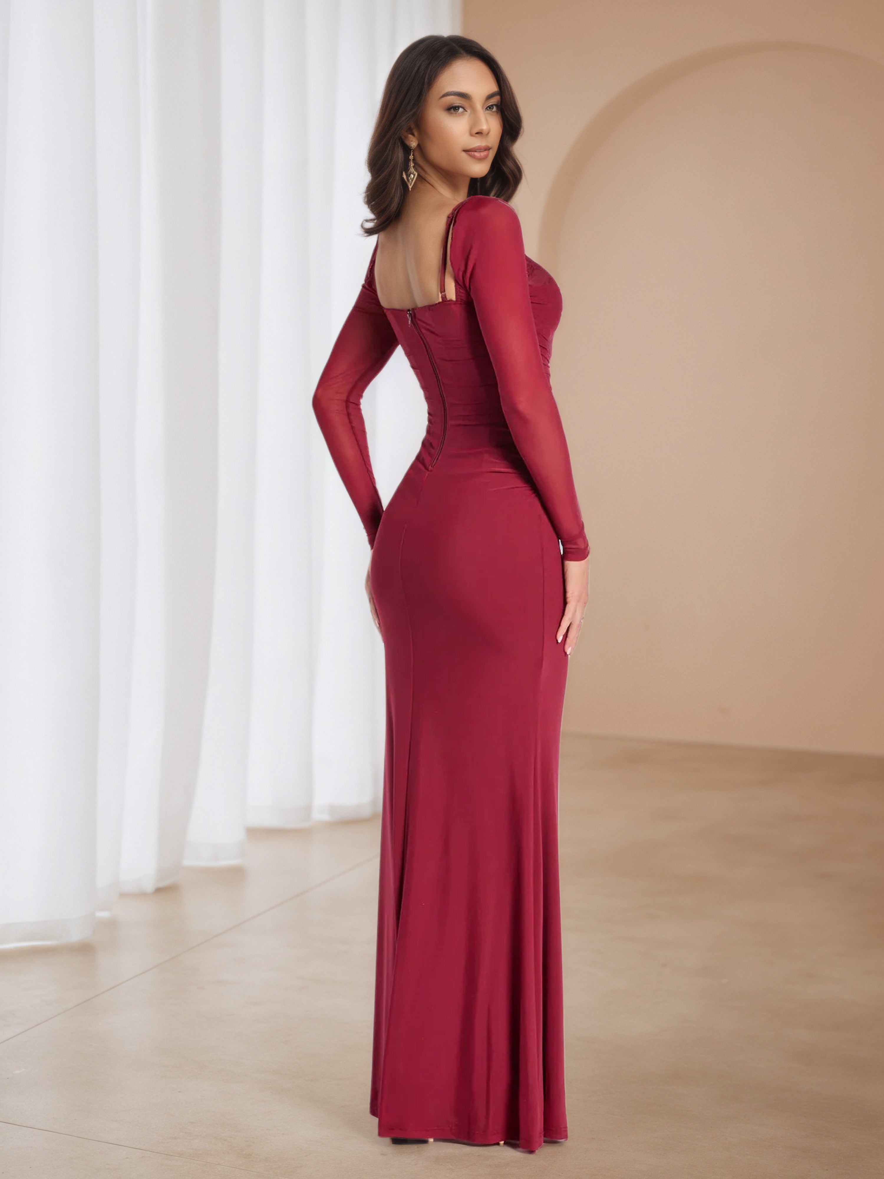 Cinnamon Rose Long Sleeves Sheath Wedding Guest Dress