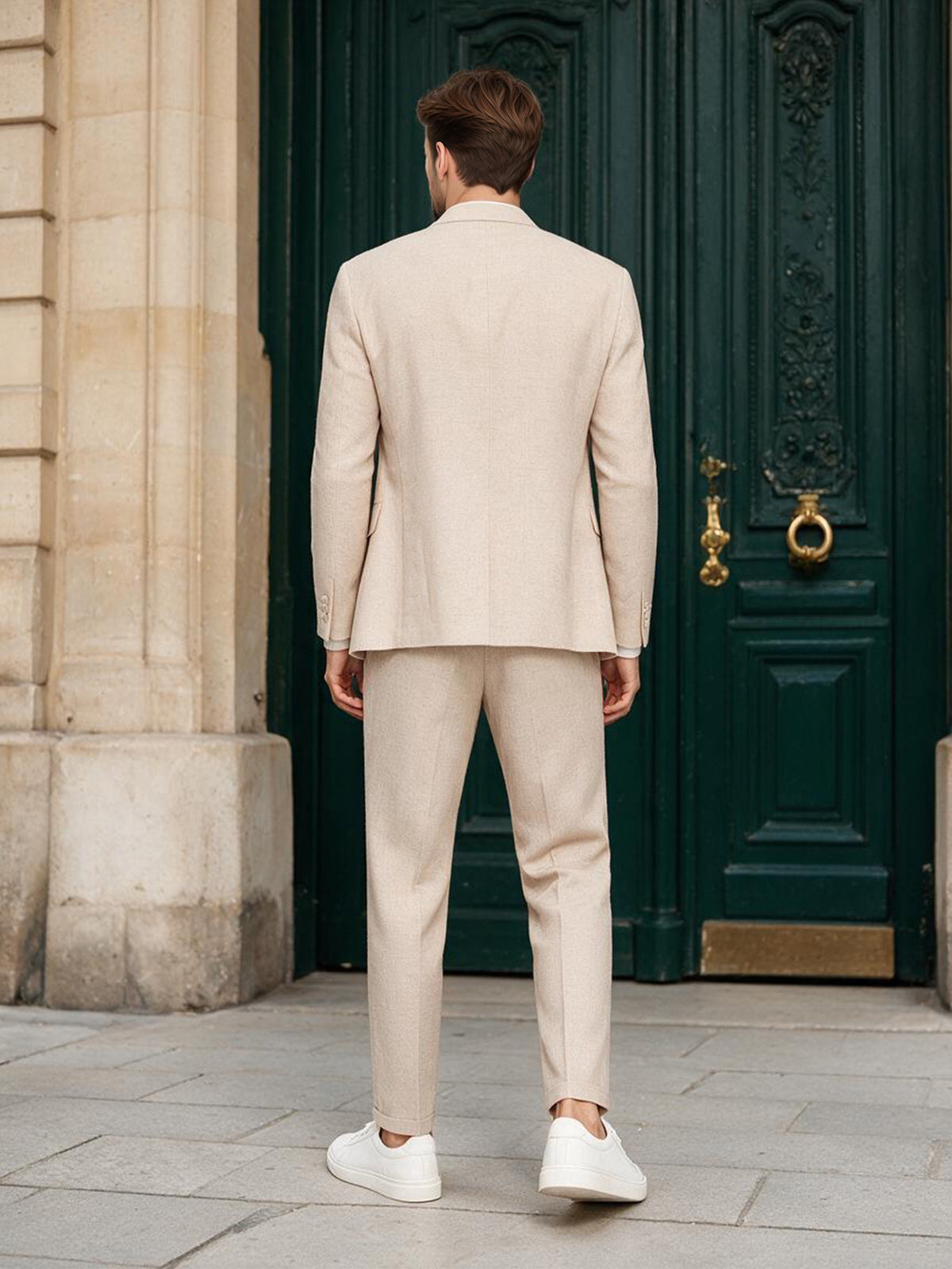 Cicinia Simple Single Breasted Notch Lapel 2 Pieces Beige Men's Suits