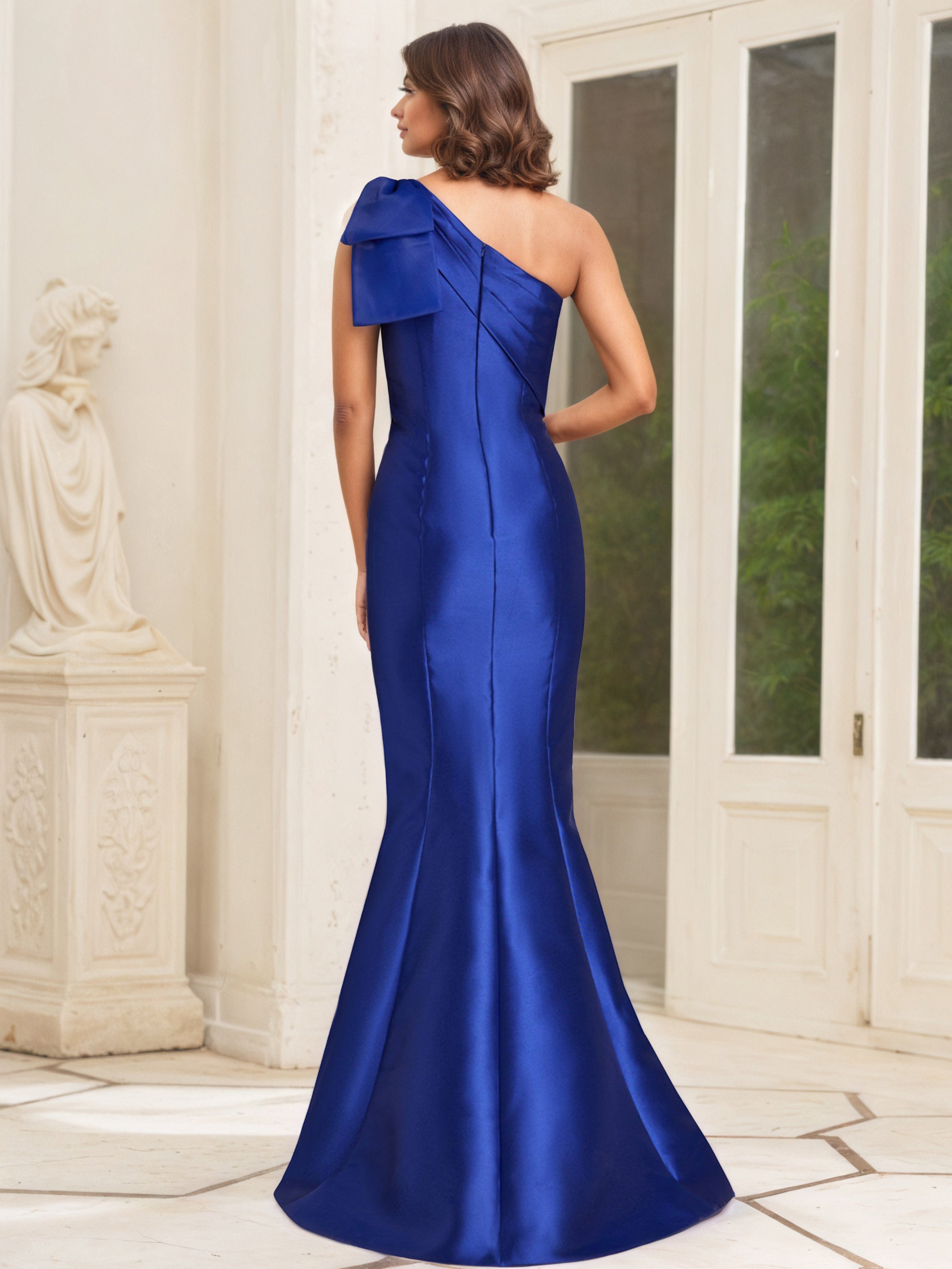 Satin One Shoulder Royal Blue Trumpet/Mermaid Floor Length Mother Of The Bride Dress