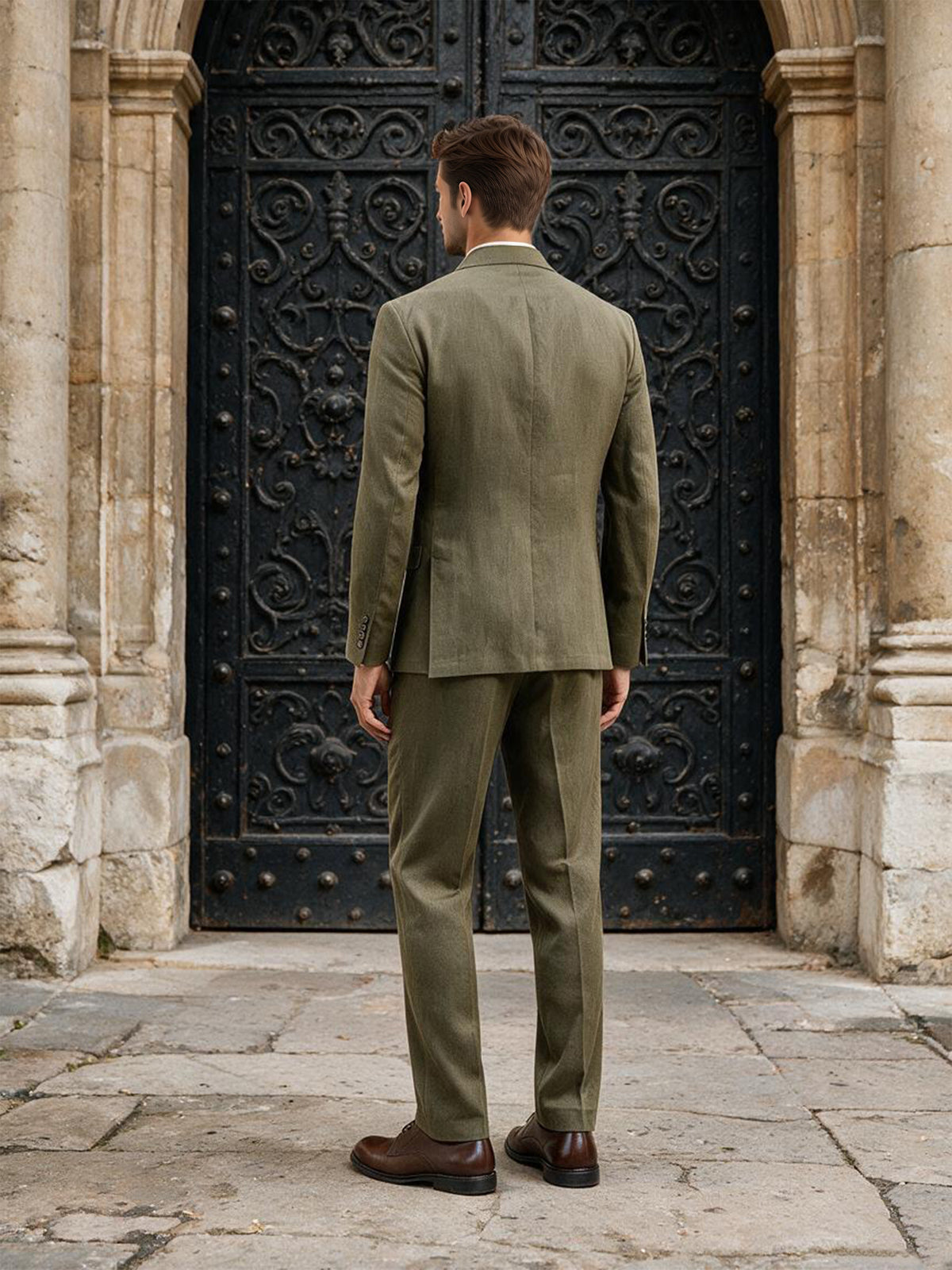 Cicinia 2 Pieces Outfit Notch Lapel Single Breasted Patch Pocket Olive Green Men's Suits