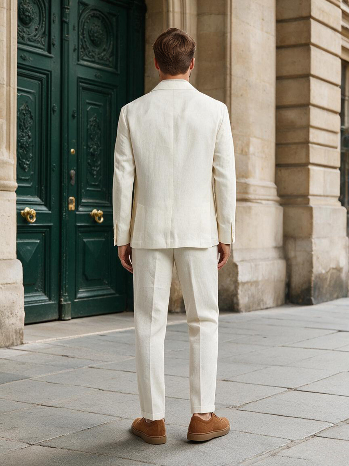 Cicinia Breathable Single Breasted Patch Pocket 2 Pieces Ivory Men's Suits