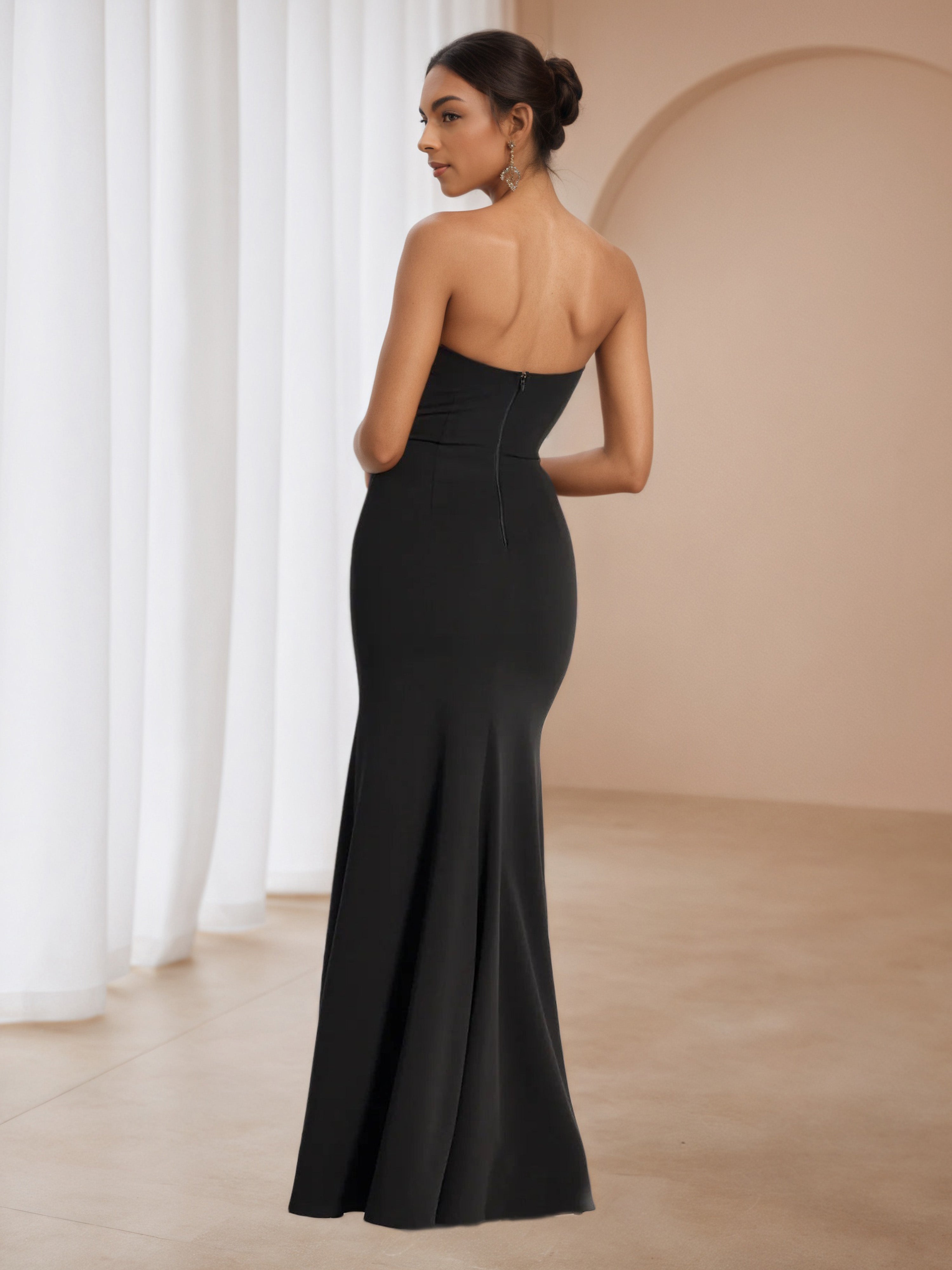 Strapless Trumpet/Mermaid Black Split Wedding Guest Dress