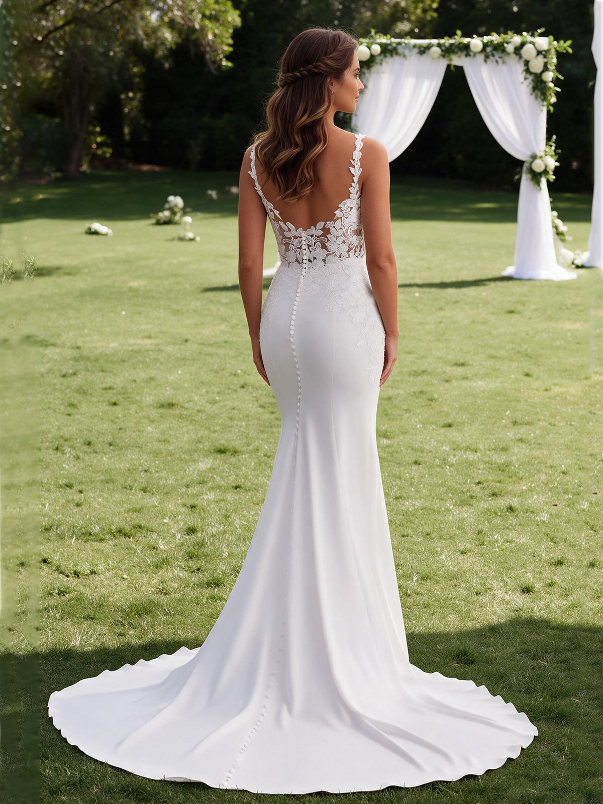 Cicinia Charming Illusion Back White Wedding Dresses Long Sheath Spaghetti Straps Bridal Gowns