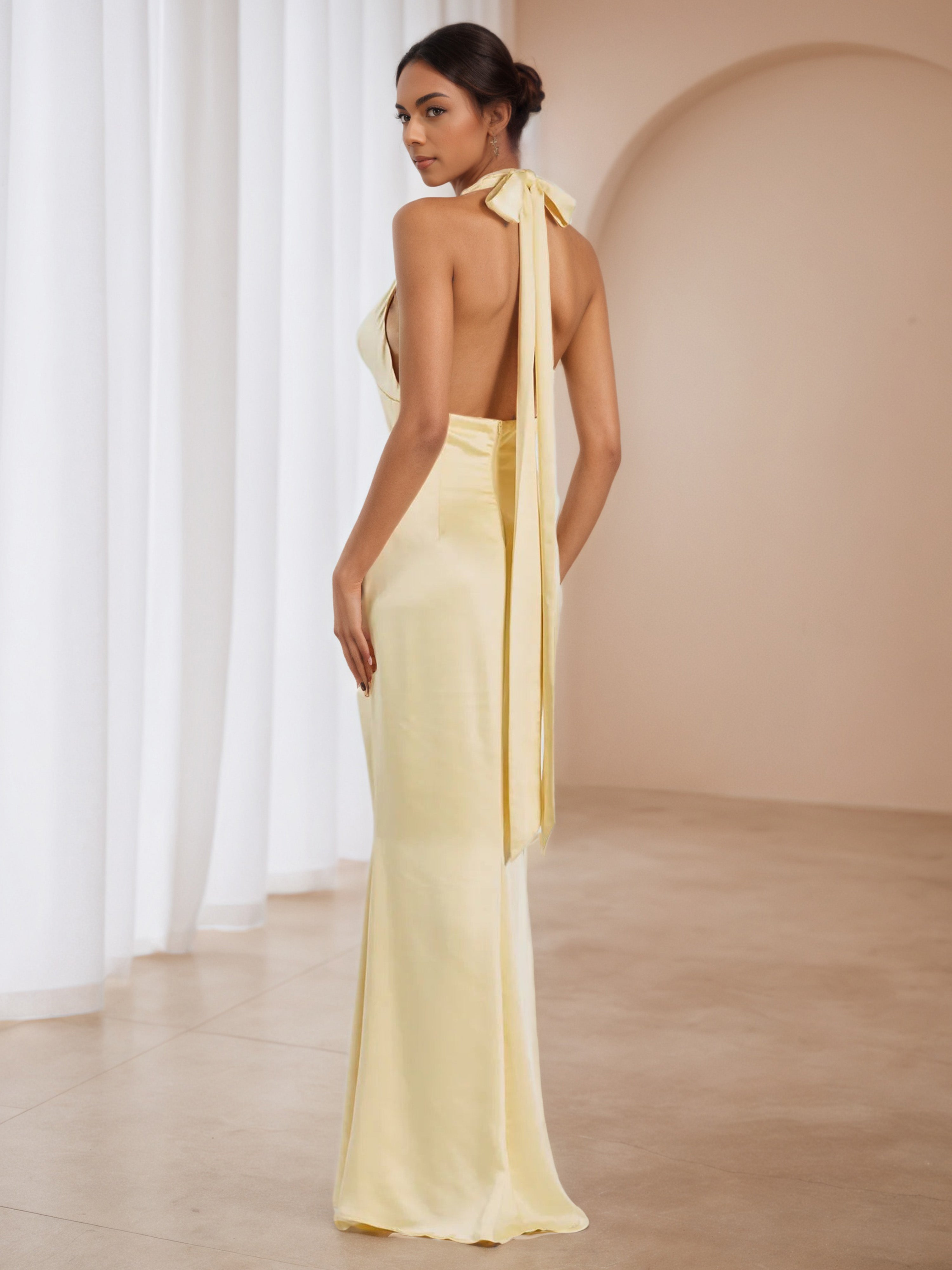 Daffodil Halter Long Wedding Guest Dress