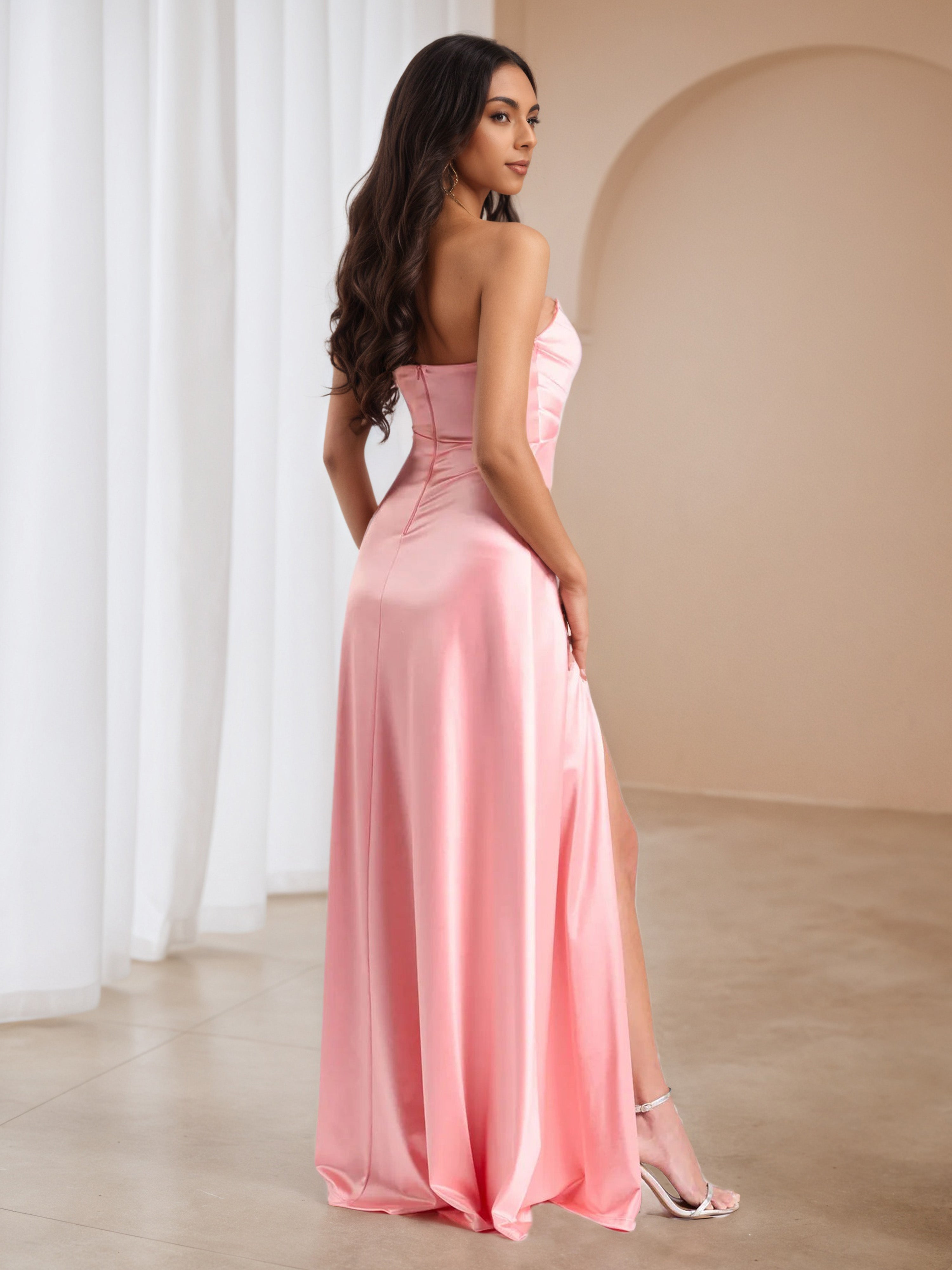 Strapless Blush Pink Dress A-Line Wedding Guest Dress