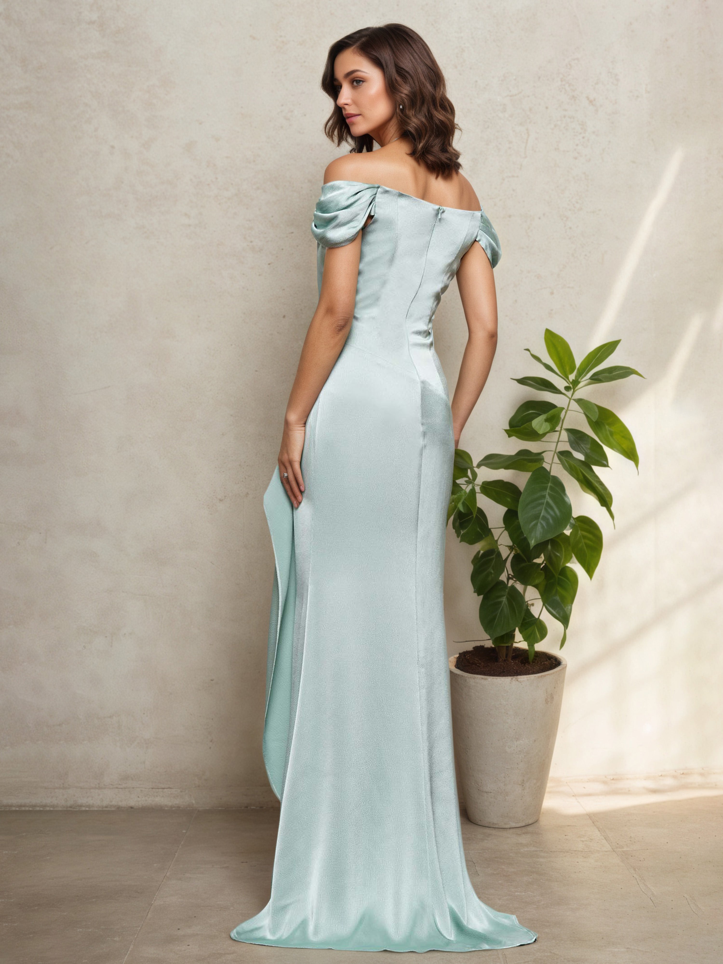 Off The Shoulder Strapless Sheath Celadon Mother Of The Bride Dress with Beading