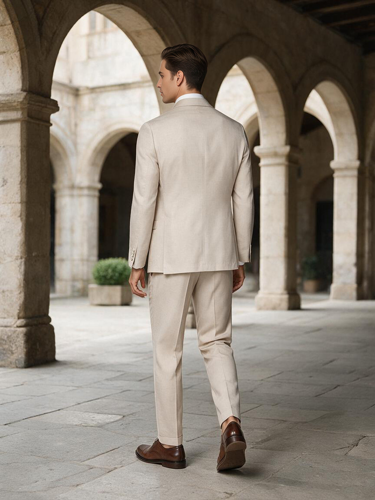 Cicinia Beige Men Suit 2 Piece Notch Lapel Slim Fit Formal Groom Wedding Suit