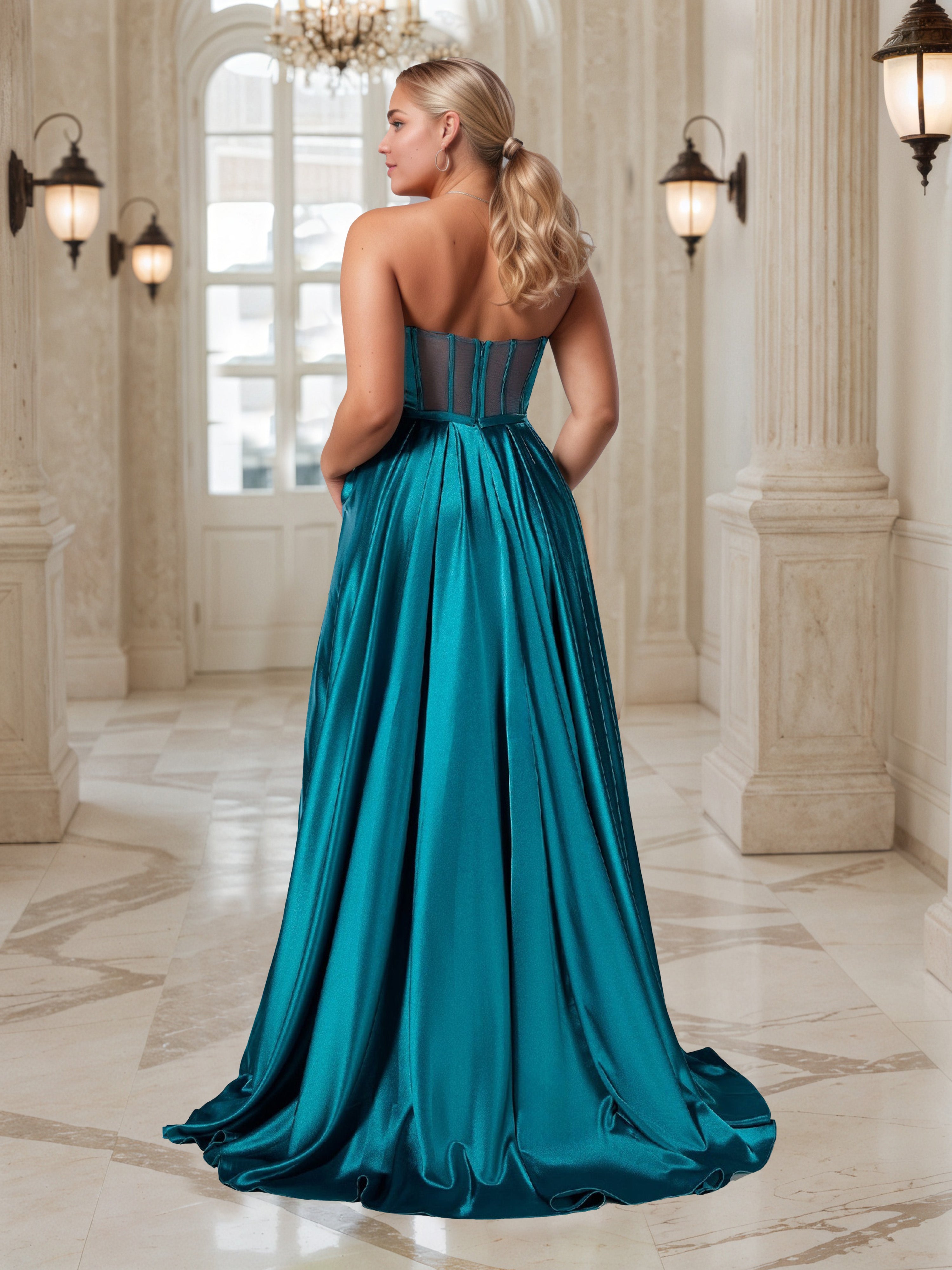 Pretty Fuchsia Long A-line Strapless Plus Size Prom Dress