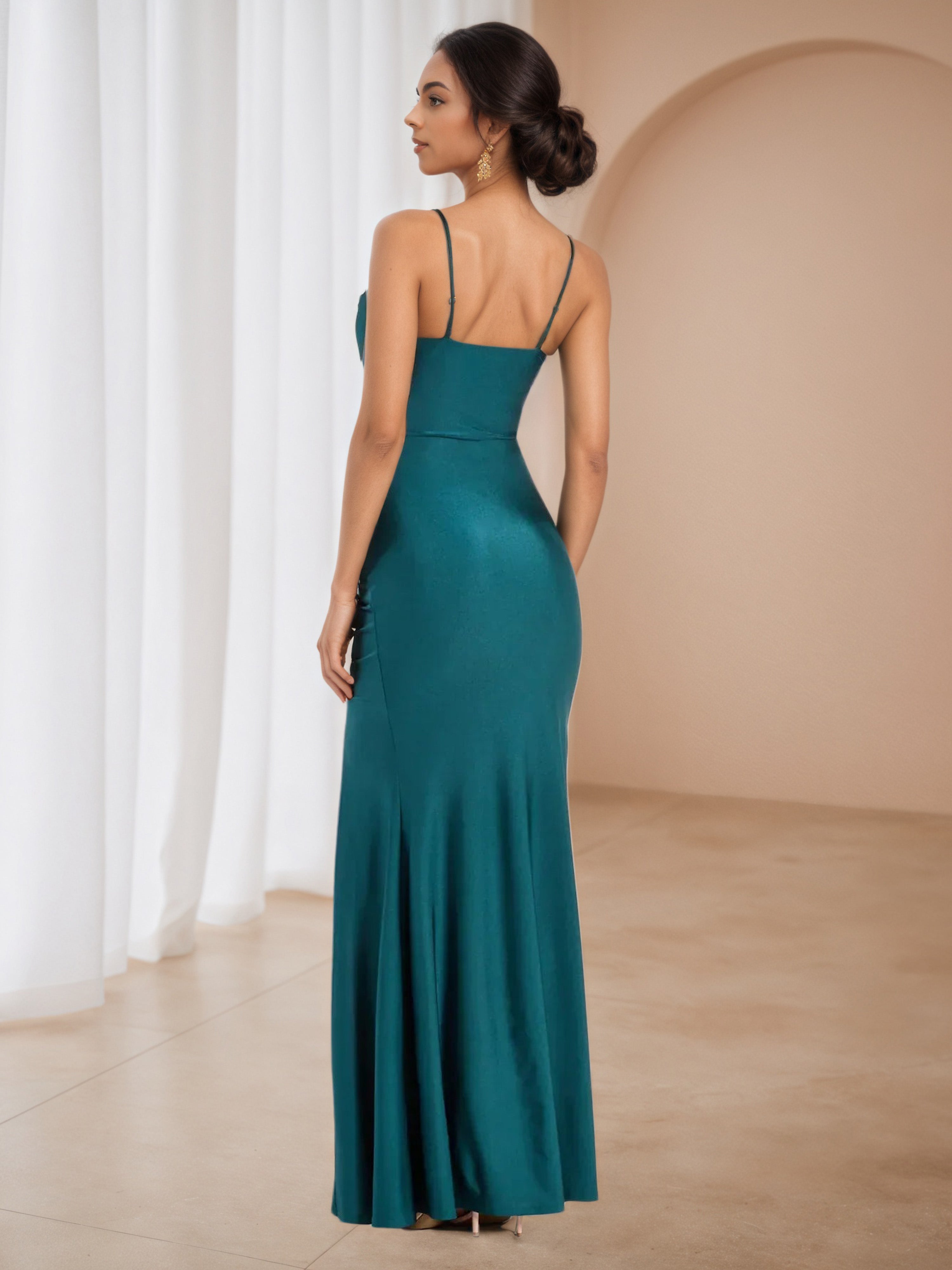 Ink Blue Sheath/Column Square Neck Wedding Guest Dress