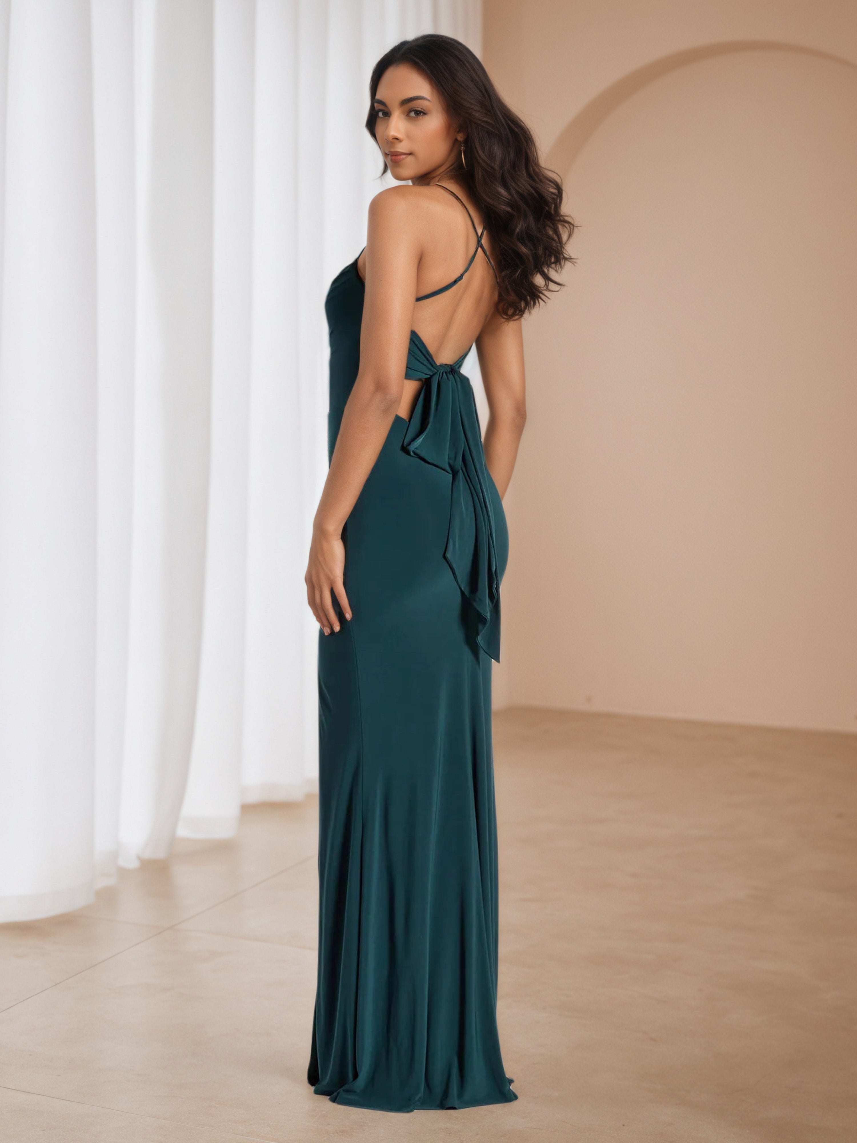 Ink Blue Spaghetti Straps Wedding Guest Dress with Split