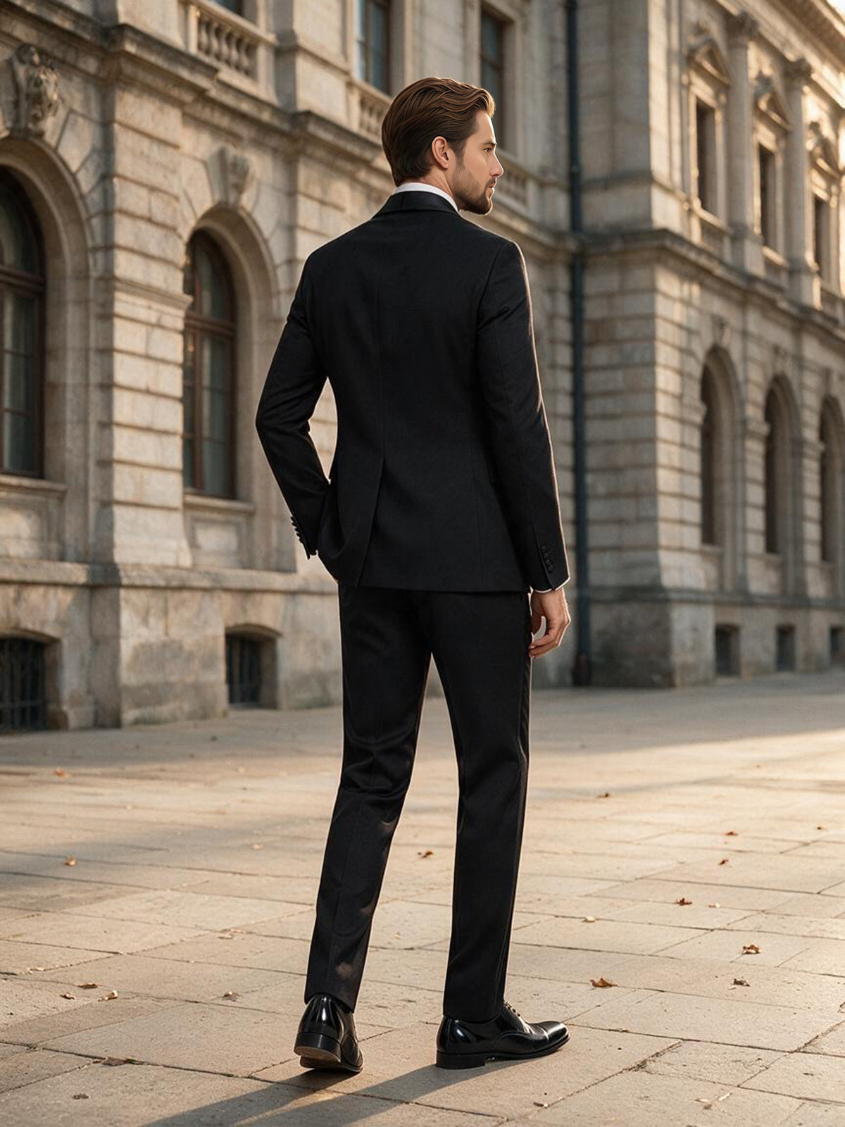 Cicinia Men's Black Satin Shawl Lapel 2 Piece Suits Slim Fit Wedding Tuxedo Jacket With Pants