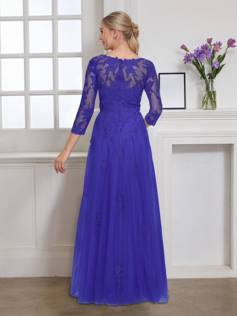 Cicinia Regency Mother Of The Bride Dress Long Tulle Appliques Lace V-neck 3/4 Sleeves