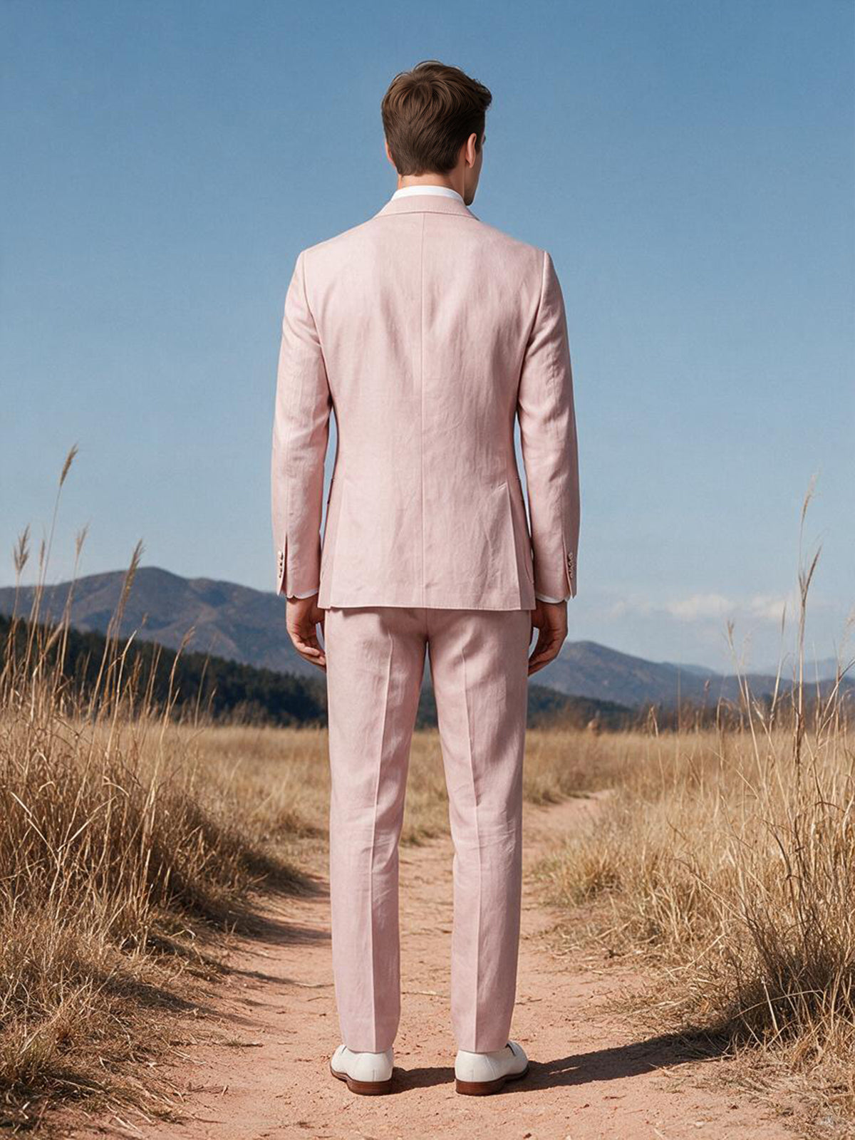 Cicinia Outdoor Groom Guest Solid Peak Lapel Double Breasted 2 Pieces Pink Men's Suits