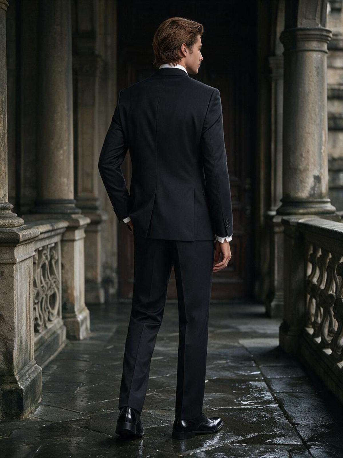 Cicinia Men's Suits Black Peak Lapel 2 Pieces Slim Fit Wedding Tuxedo Jacket With Pants