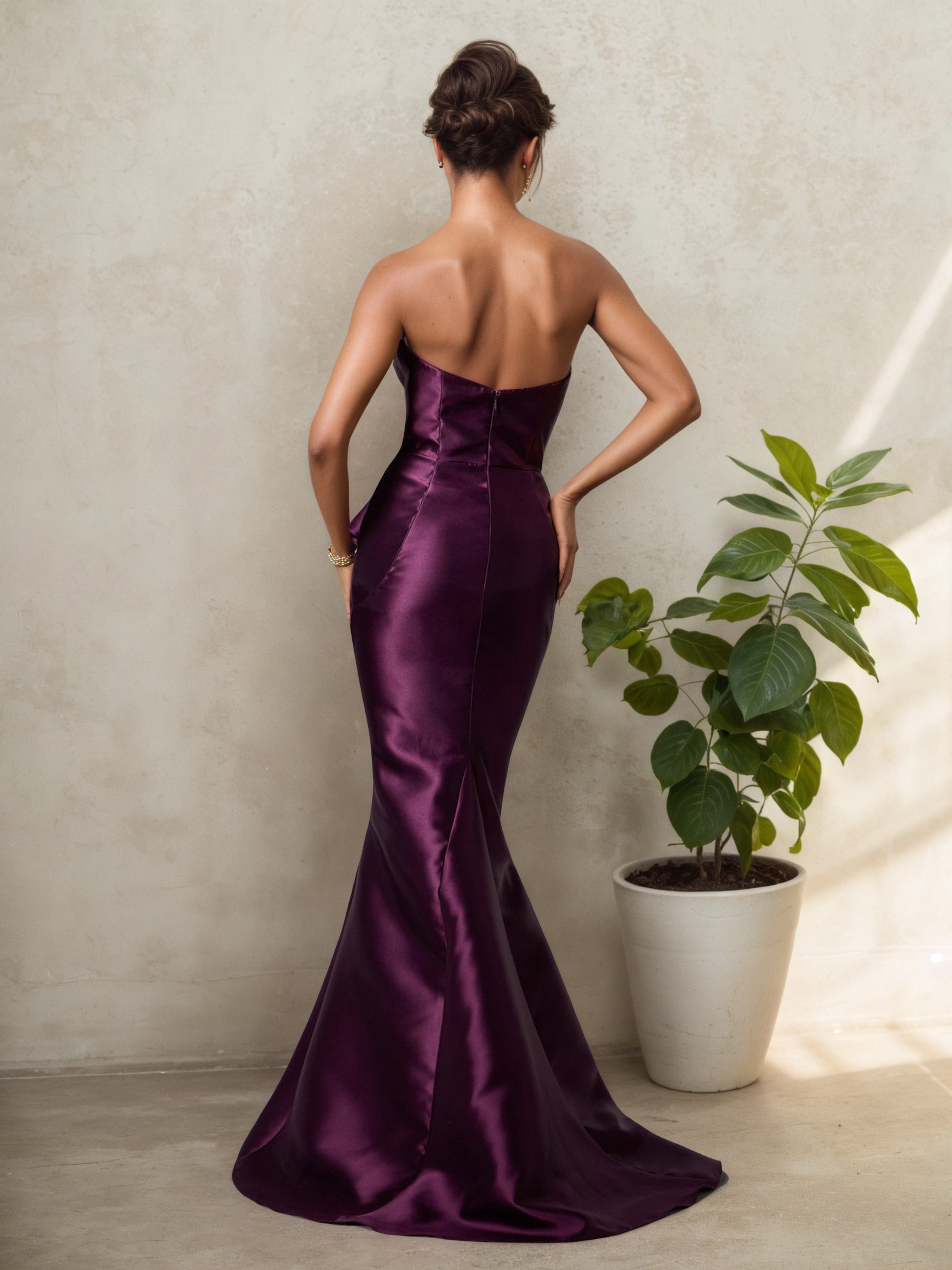 Sweetheart Strapless Illusion Side Grape Sweep/Brush Train Mother Of The Bride Dress with Split