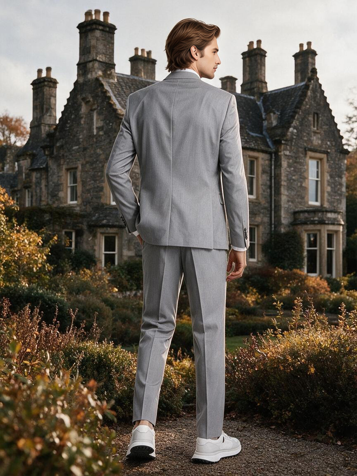 Cicinia 2 Pieces Silver Men's Suits Slim Fit Notch Lapel Casual Wedding Suit Jacket With Pants