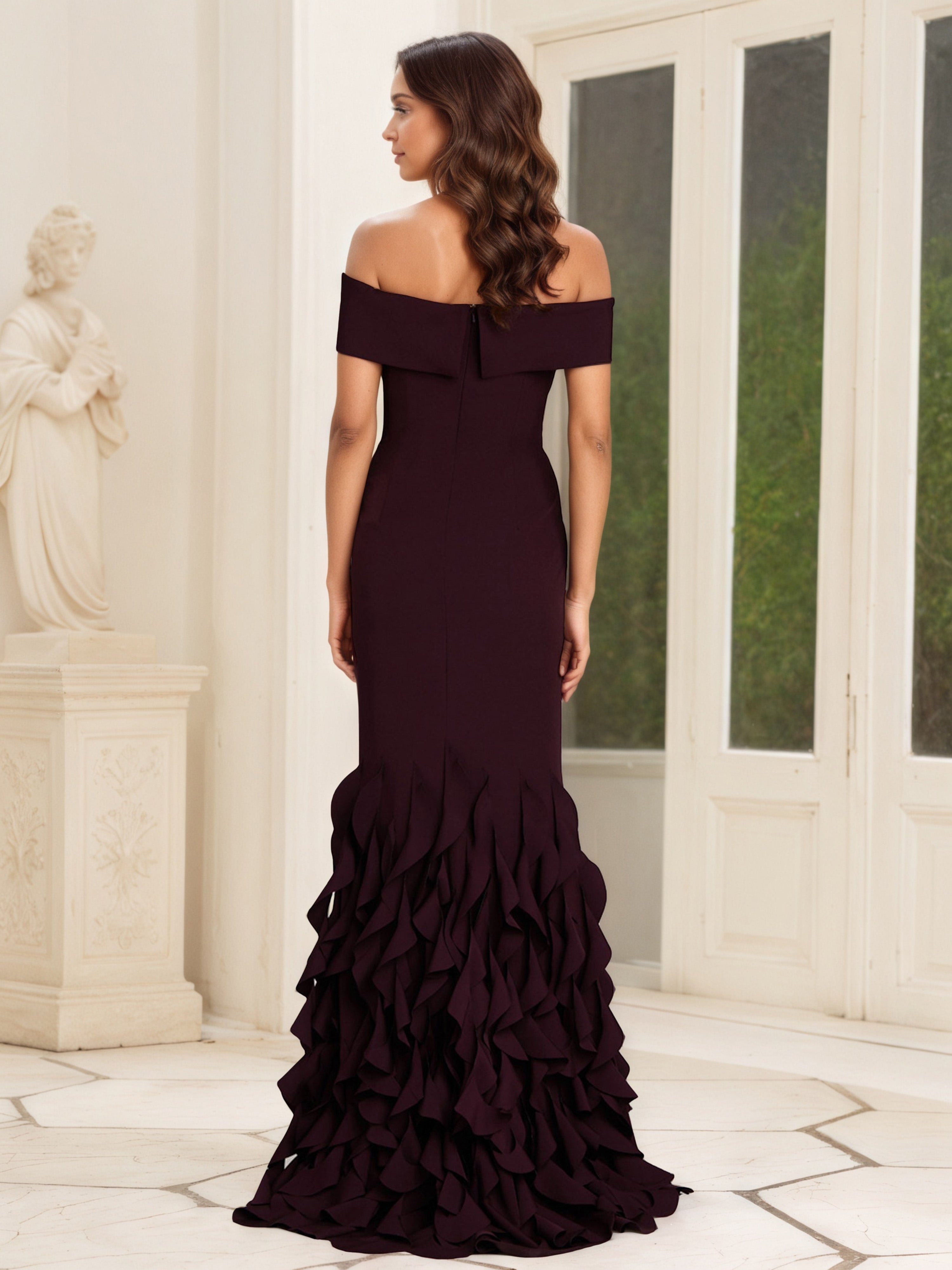 Cabernet Layers Off The Shoulder Mother Of The Bride Dress