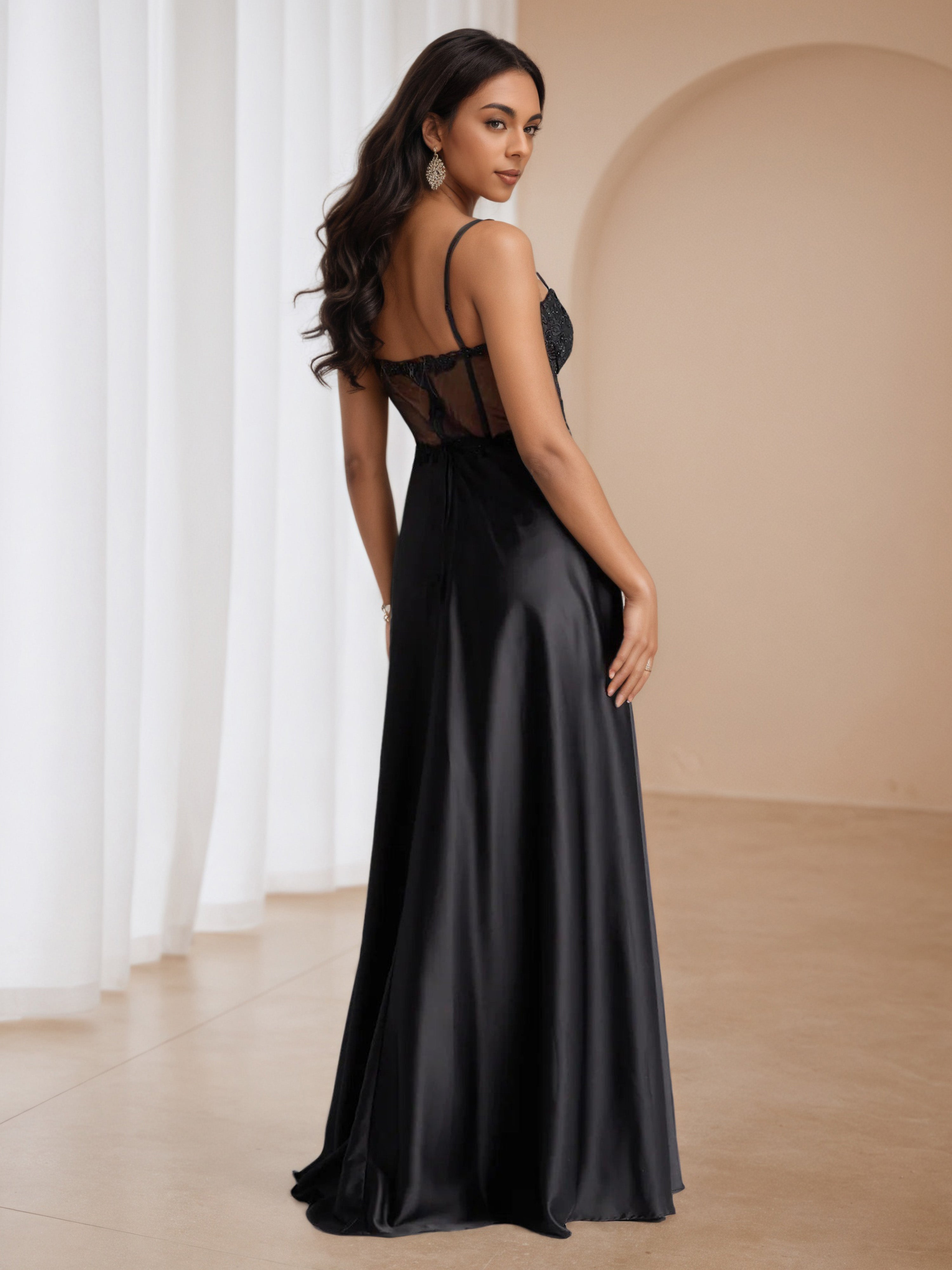 Appliques Black A-Line Wedding Guest Dress with Split