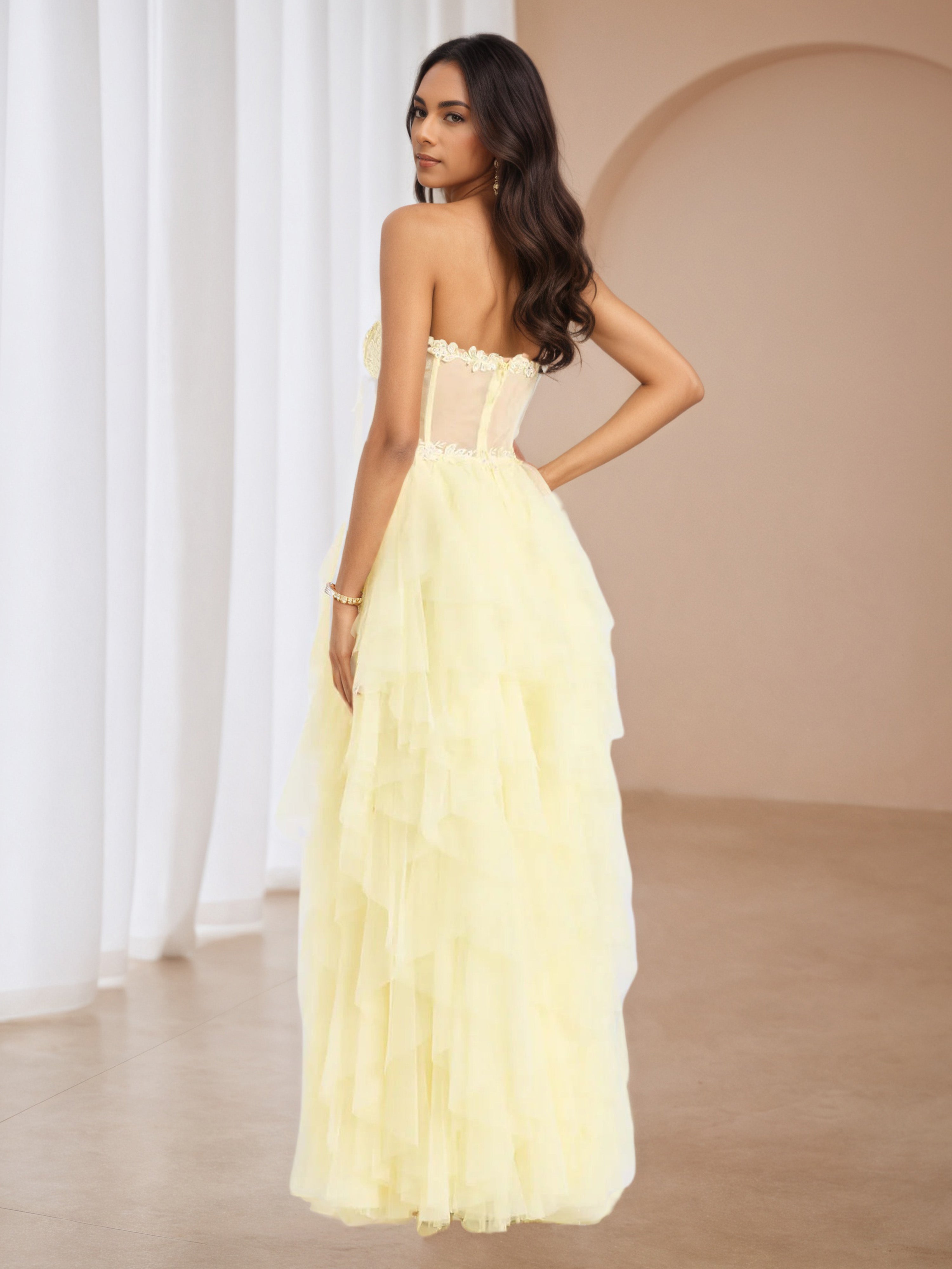 A-Line Daffodil Tulle Wedding Guest Dress