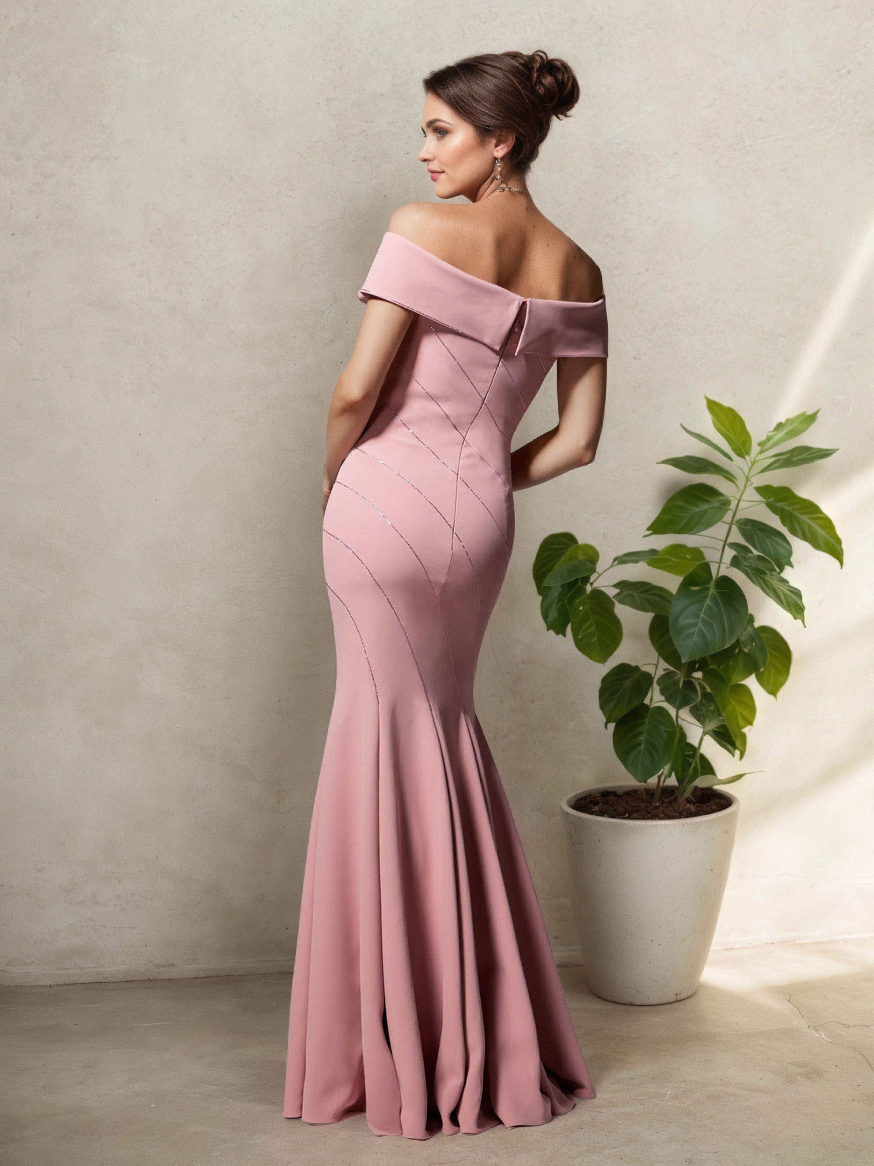 Elegant Off The Shoulder Illusion Flower Pleats Mother Of The Bride Dress