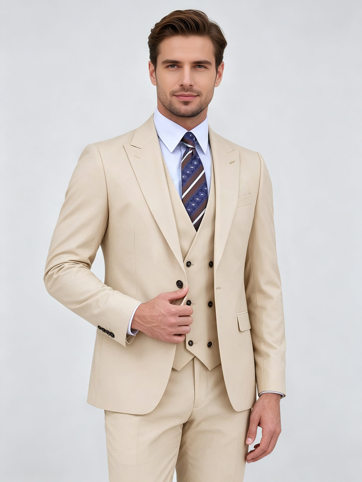 Cicinia Slim Fit Wedding Formal Suit Set Jacket Vest And Full Length Pants Solid Champagne Men's Suits
