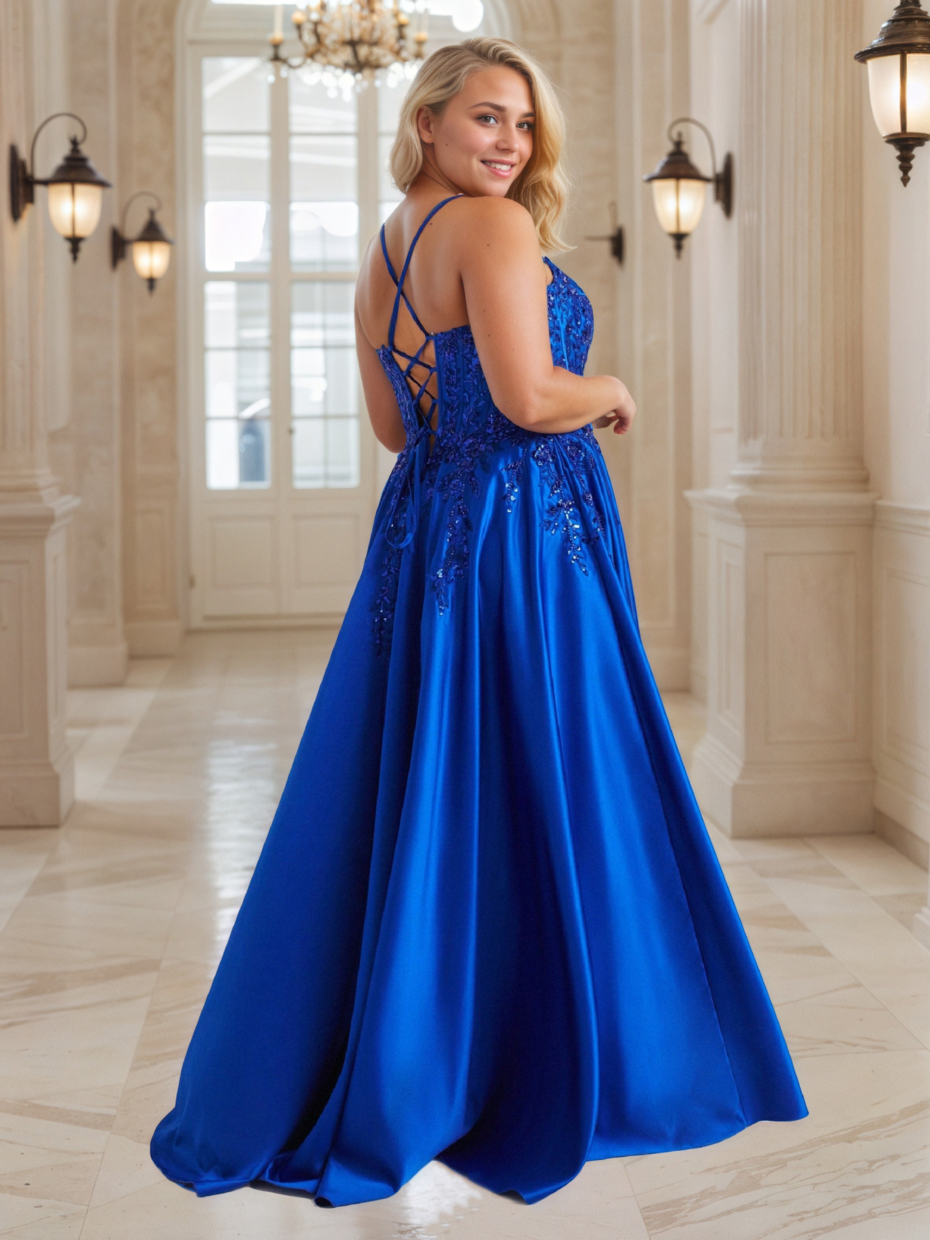 Pretty Royal Blue Spaghetti Straps Long A-line Prom Dress