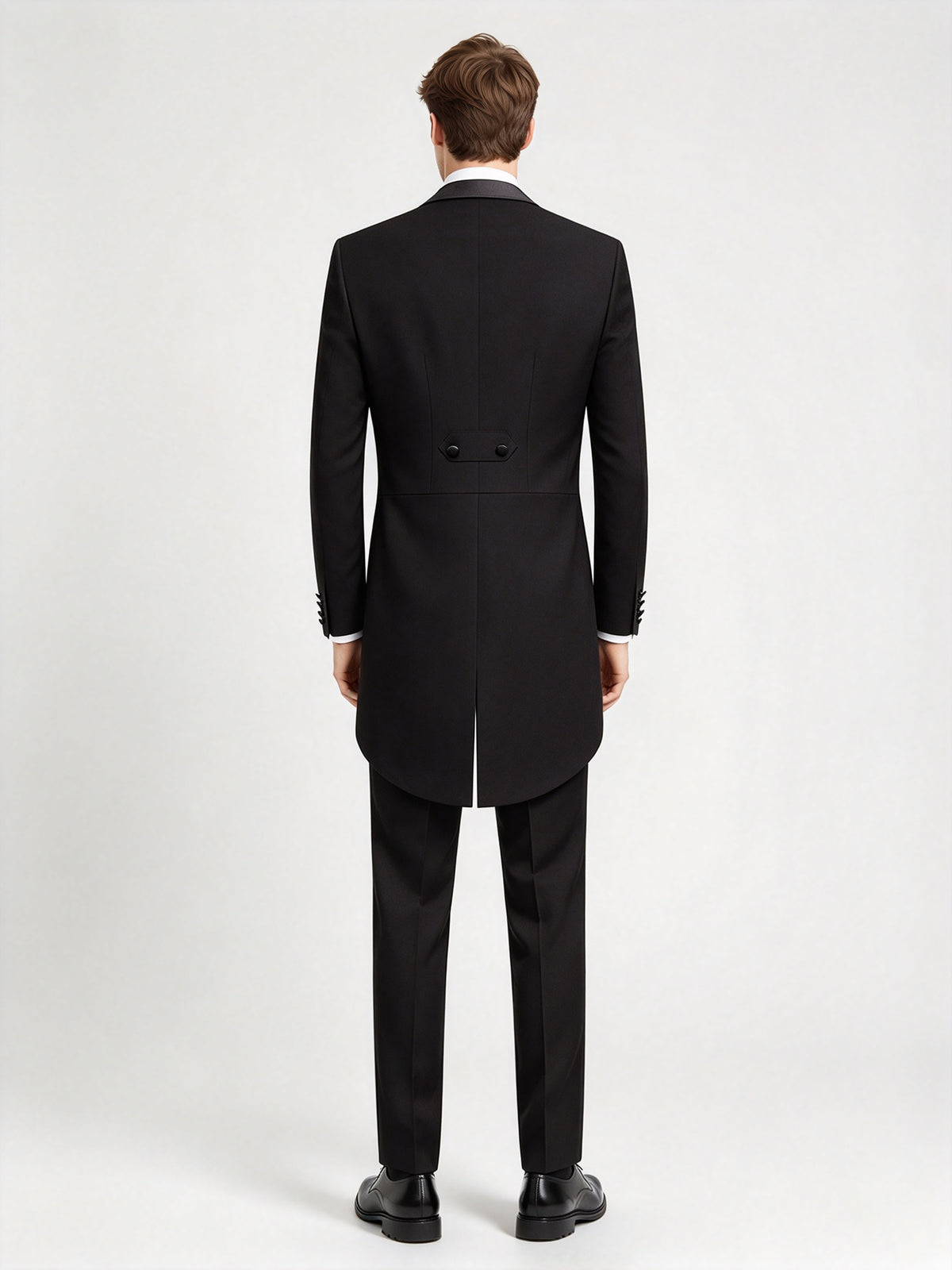 Cicinia Classic 3 Pieces Tailcoat Suit Peak Satin Lapel Double Breasted Solid Black Men's Suits