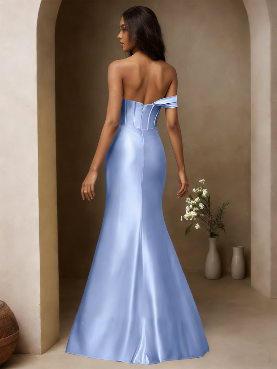 Cicinia Sky Blue Prom Dresses Long Stretch Fabric Sheath Slit One Shoulder Simple Gowns