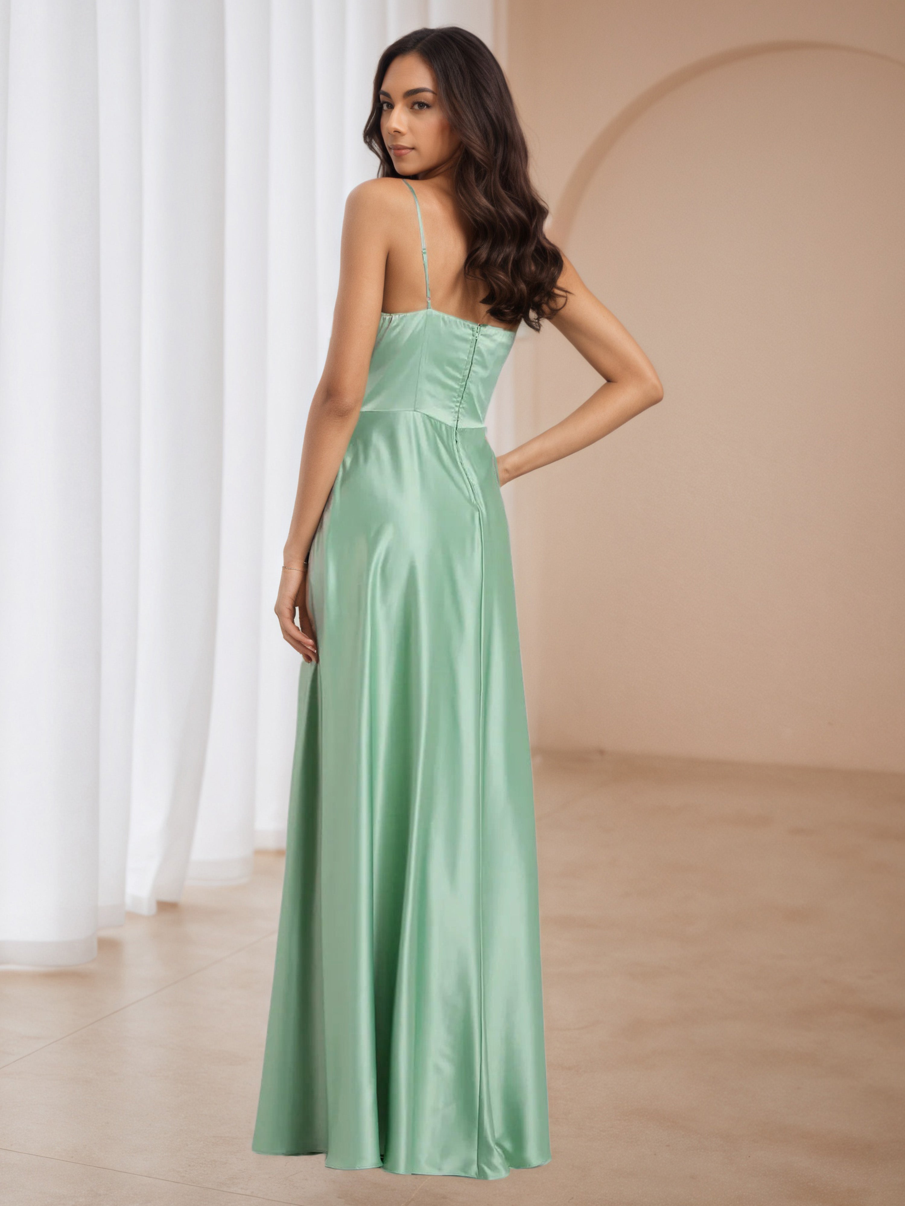 Cowl Dusty Sage Spaghetti Straps Wedding Guest Dress