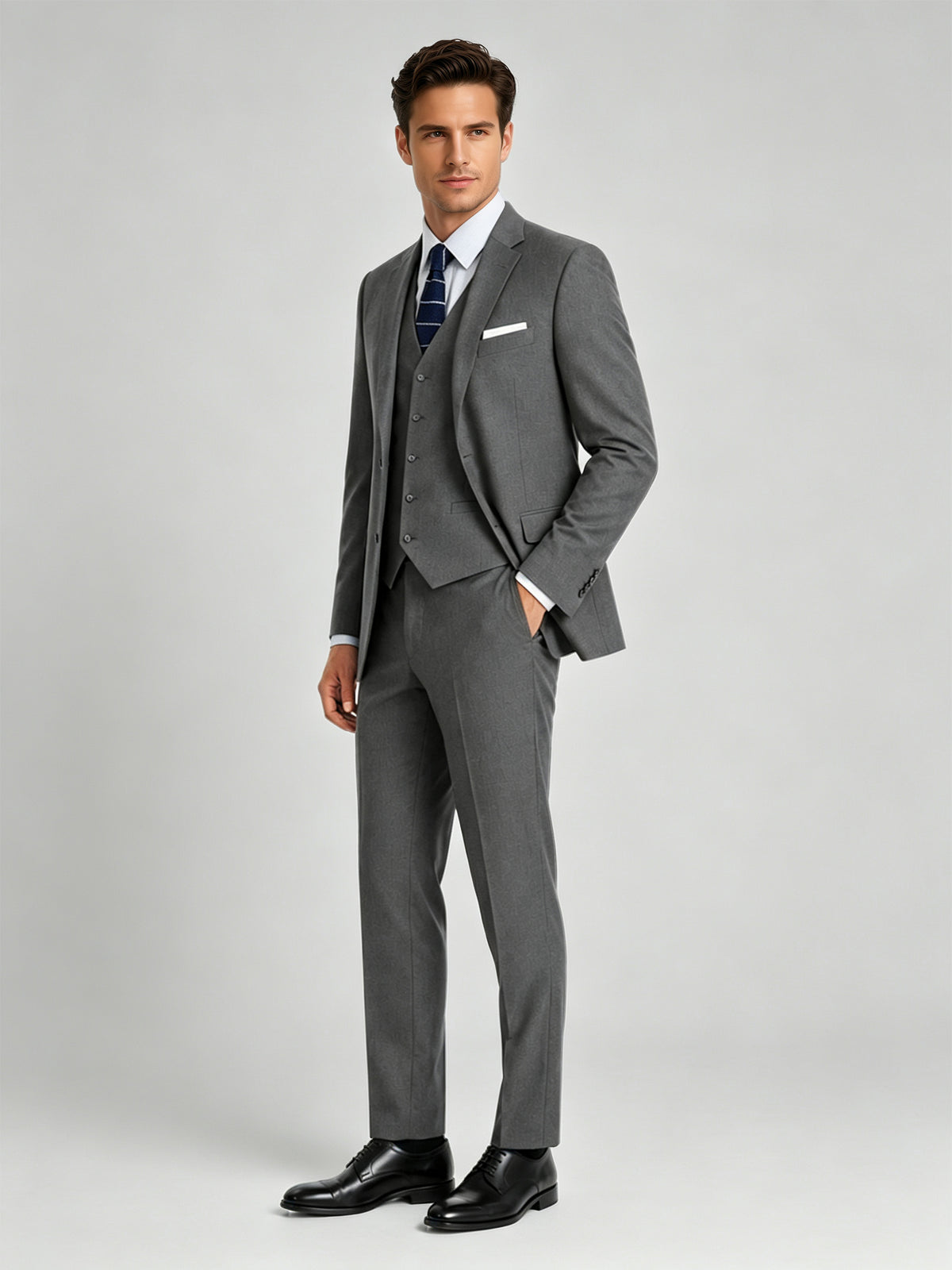 Cicinia Grey Men's Suits Formal 3 Pieces Suit Set Blazer Vest Straight Leg Pants