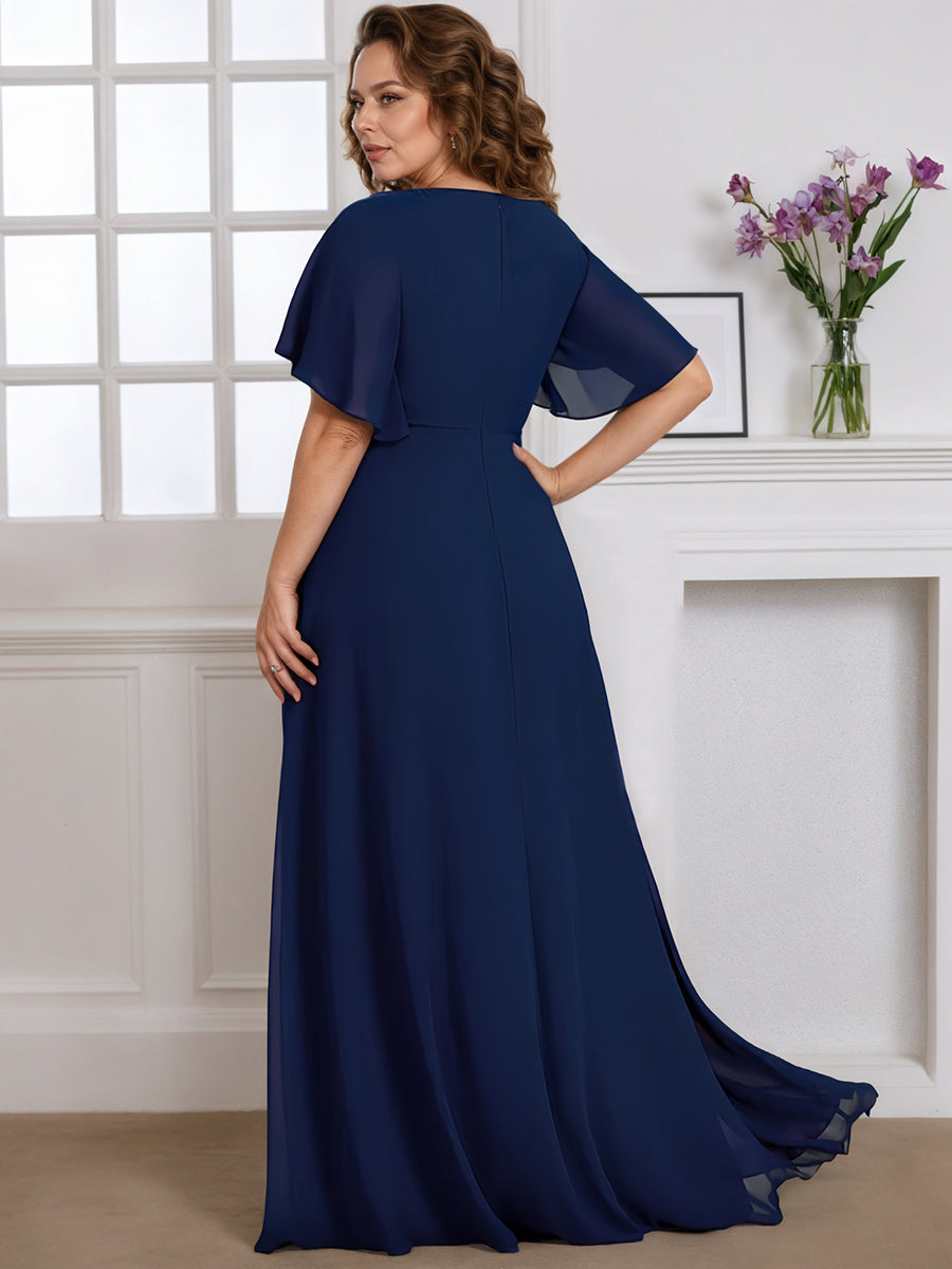 Cicinia Navy Blue Mother Of The Bride Dress Plus Size Long Chiffon A-line V-neck Dress