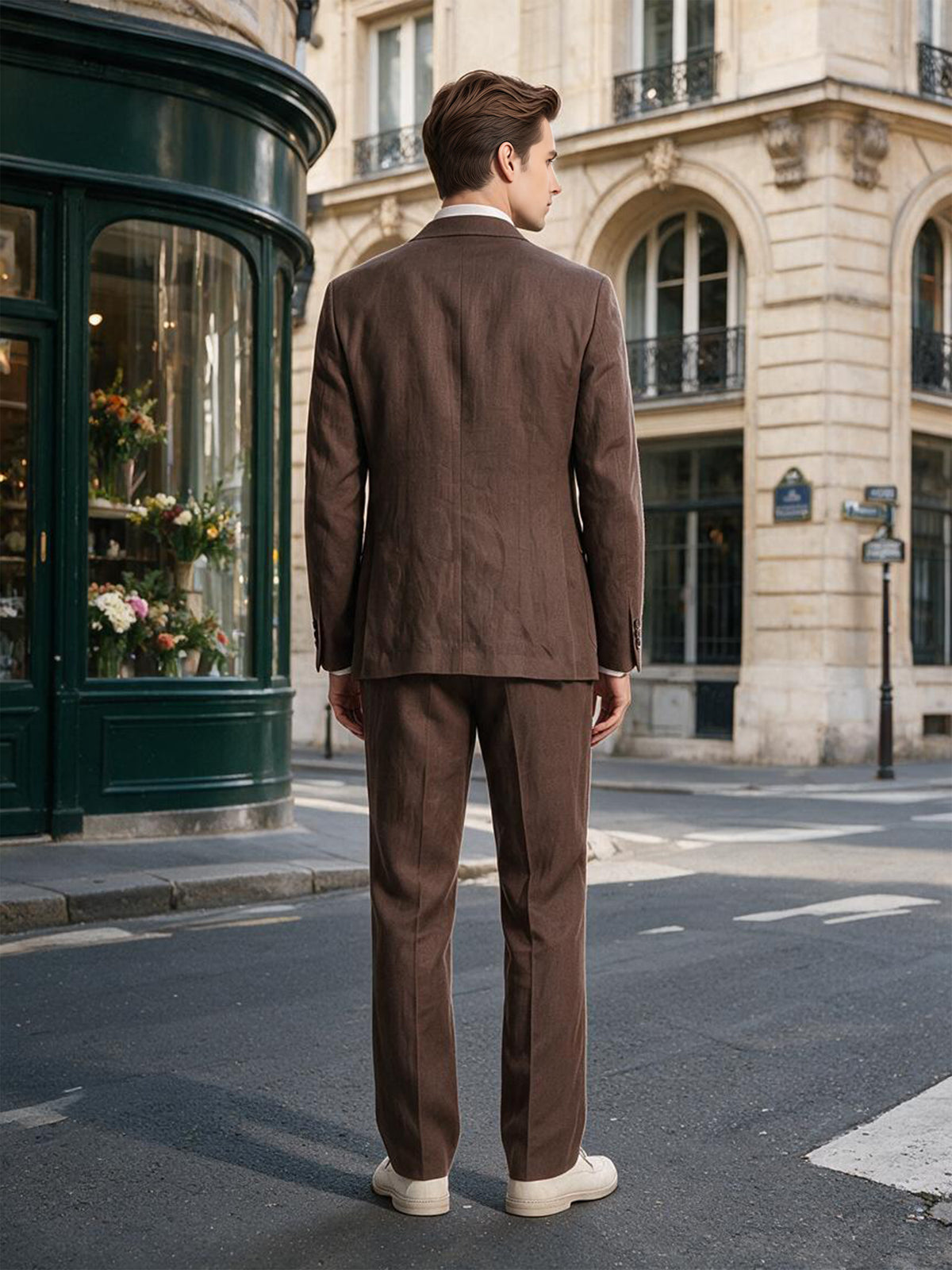 Cicinia 2 Pieces Casual Suit Notch Lapel Patch Pocket Brown Men's Suits