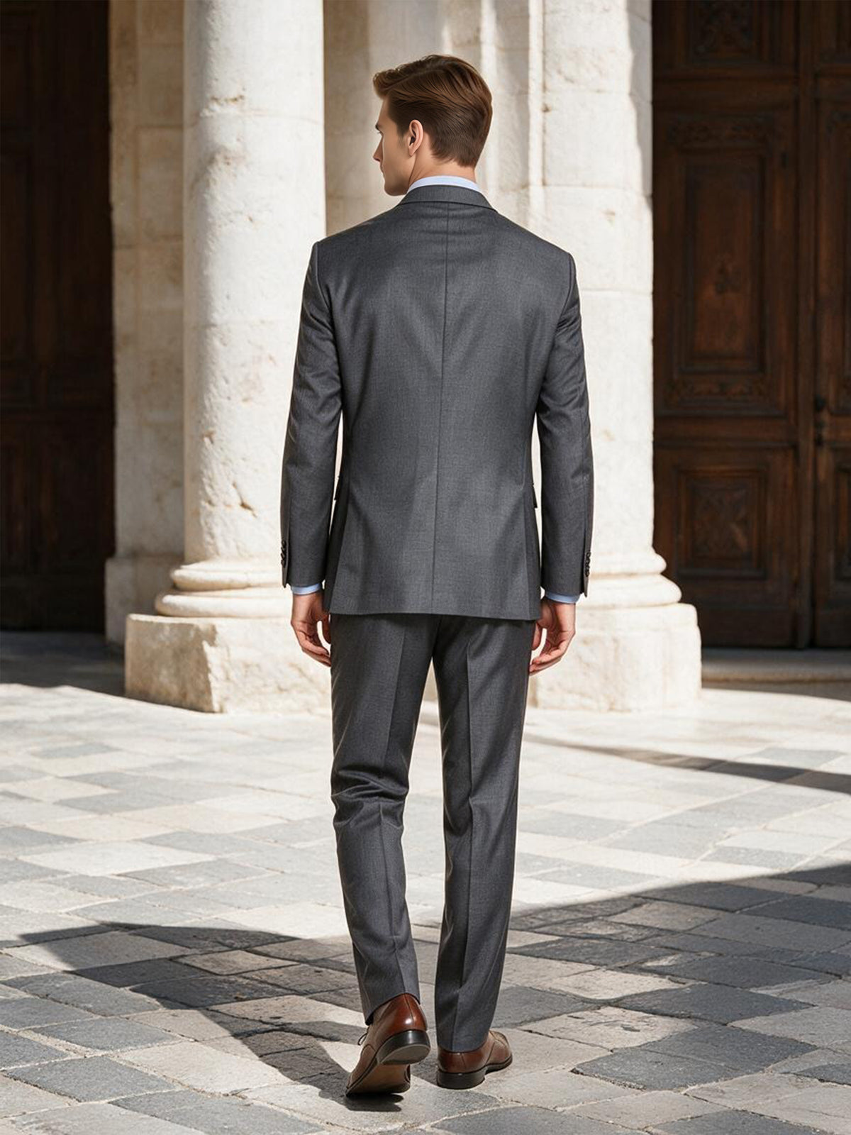Cicinia Men Slim Fit Steel Grey Notch Lapel Suit 2 Pieces Formal Groom Suit Set
