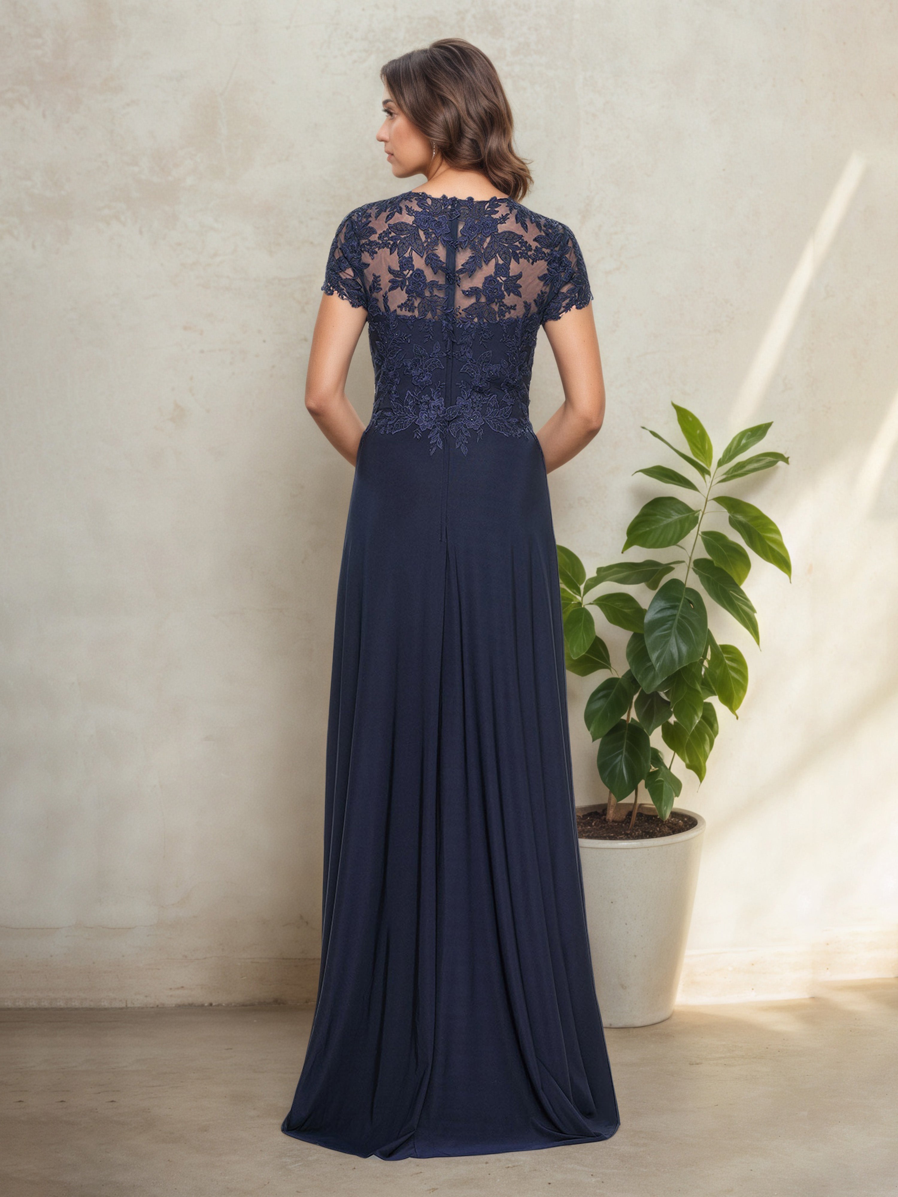 Cap Sleeves Square Neck Pleats Long Mother Of The Bride Dress