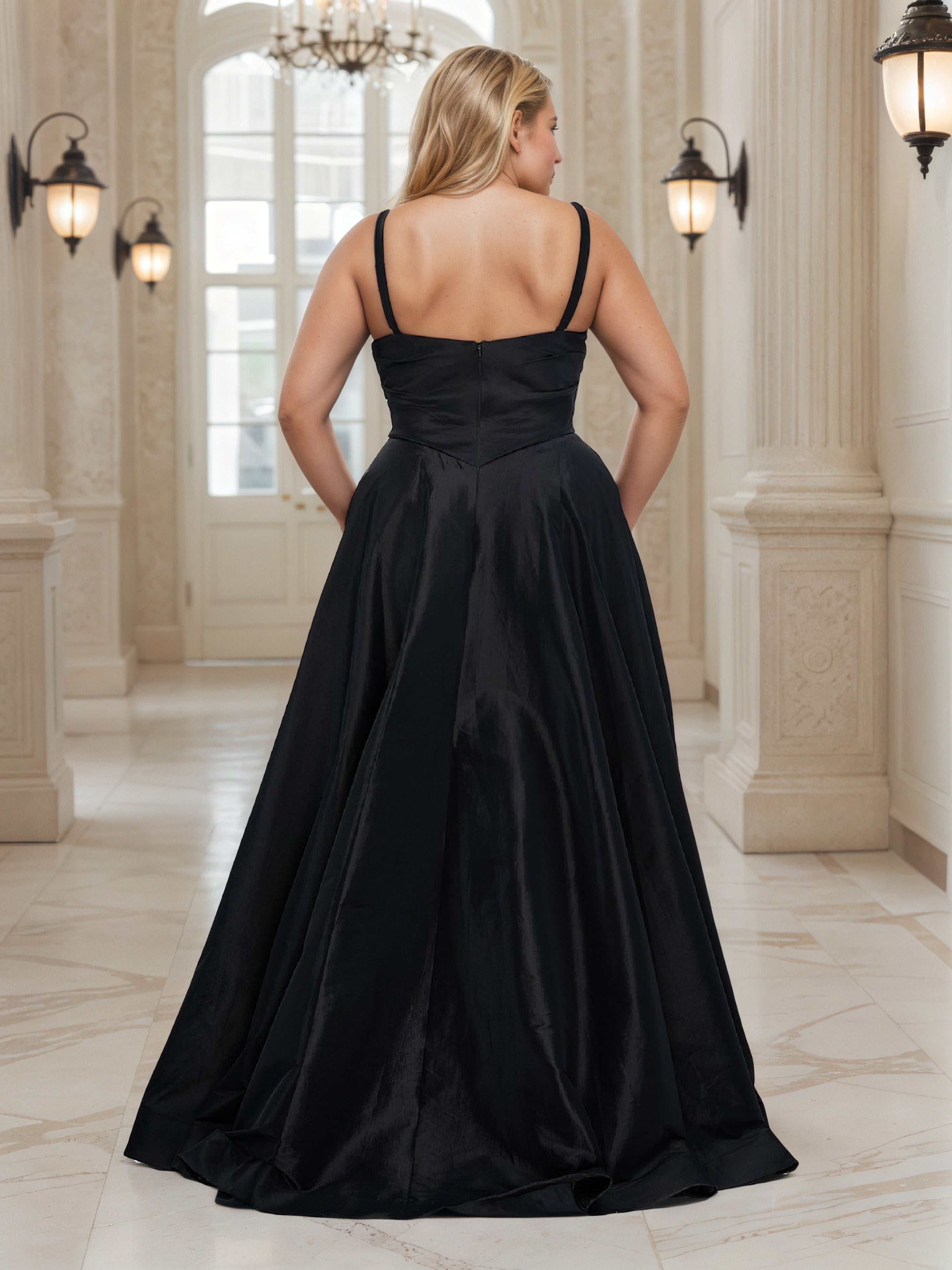 Formal Black V-neck High Split Long Plus Size Prom Dress