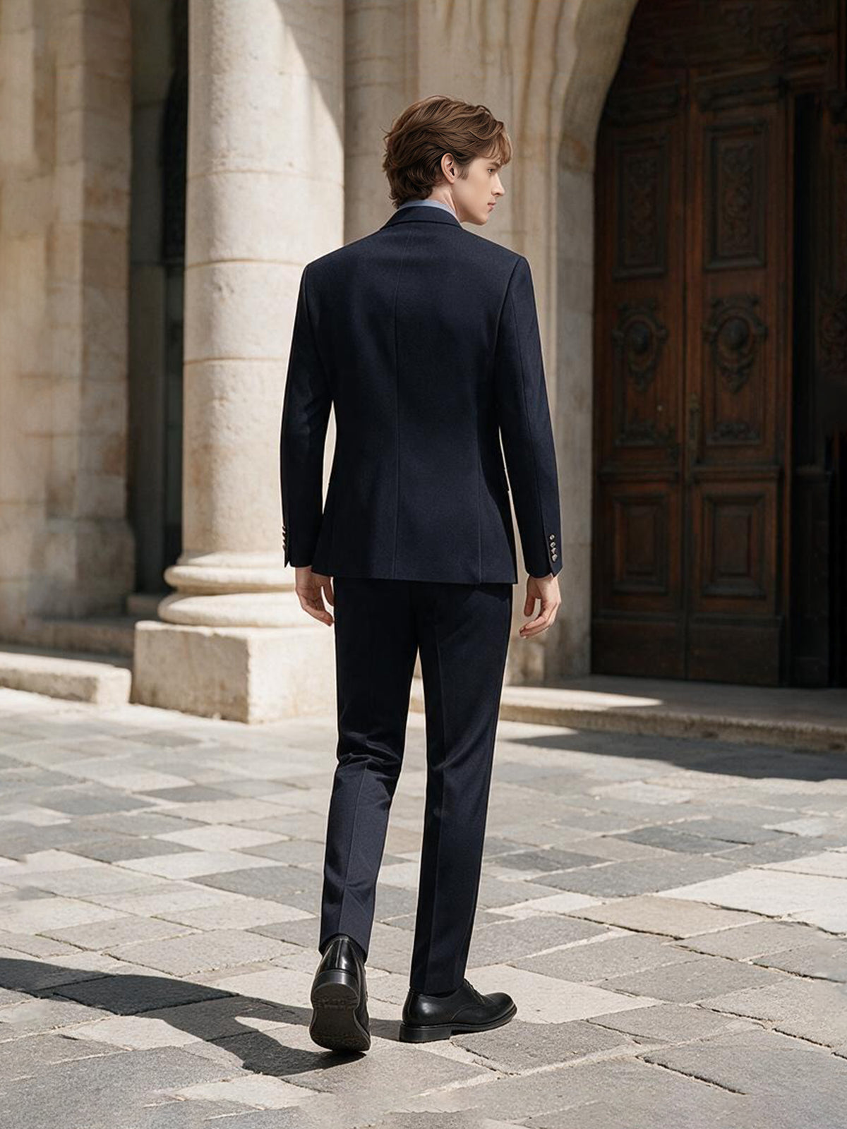 Cicinia Men Slim Fit Navy Blue Double Breasted Peak Lapel Suit 2 Pieces Groom Suit Set
