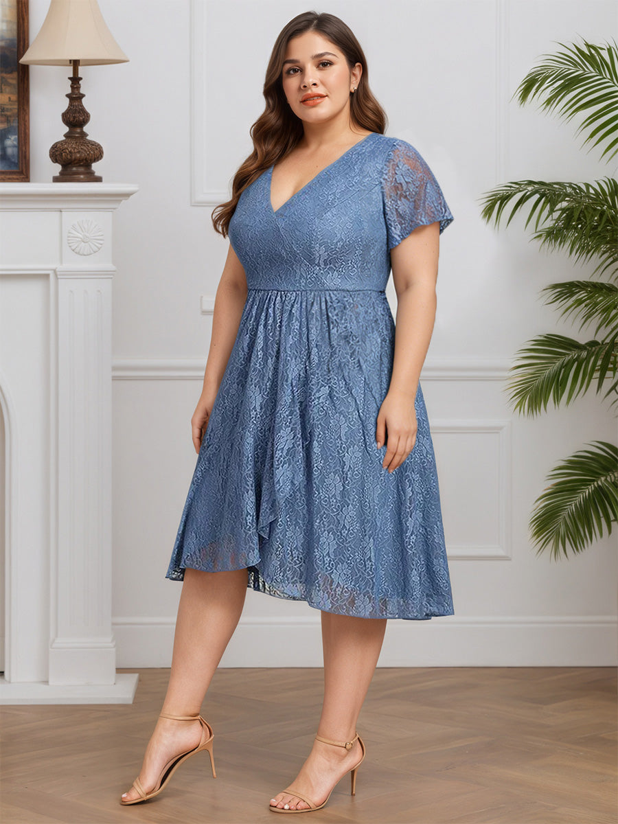 Cicinia Dusty Blue Mother Of The Bride Dress Long Lace A-line V-neck T
