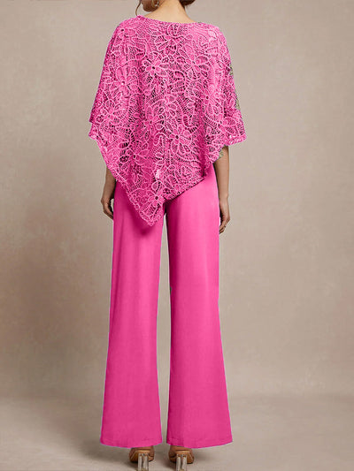 3 Pieces Lace Cape Chiffon Mother of the  Groom Pant Suits