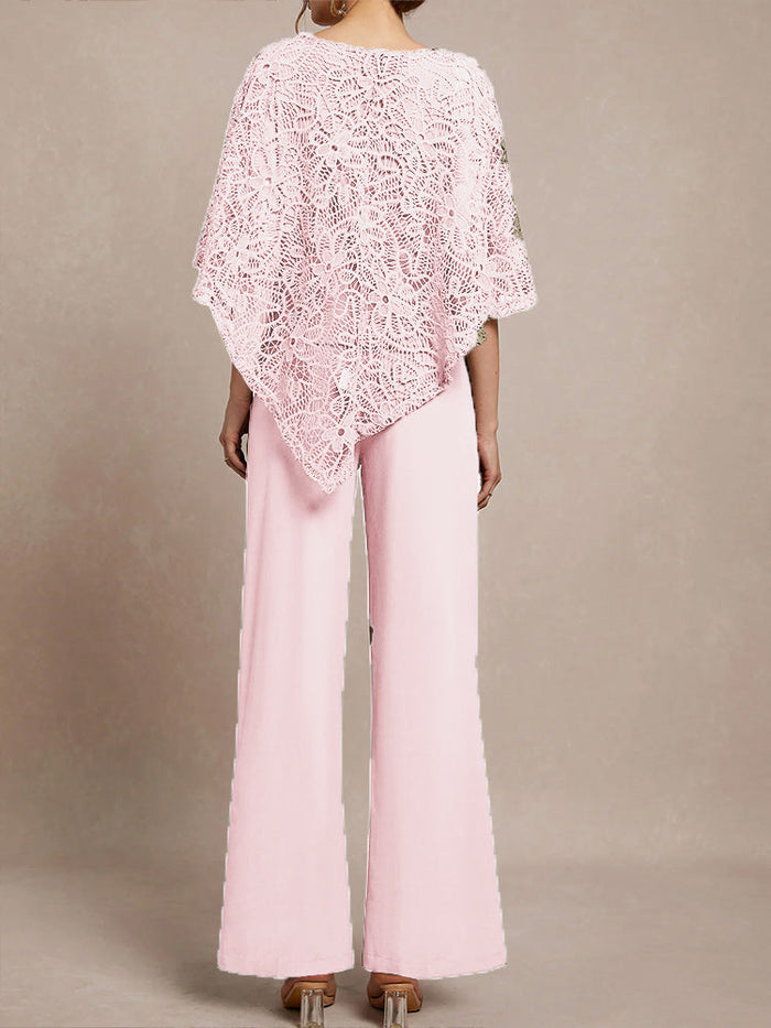 Cicinia Blushing Pink Mother Of The Bride Pant Suits With Jacket 3 Pieces Plus Size Lace Chiffon