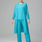 3 Pieces Chiffon Long Sleeves Mother Of The Bride Dress Pants Suits