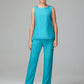 3 Pieces Chiffon Long Sleeves Mother Of The Bride Dress Pants Suits