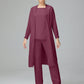 3 Pieces Chiffon Long Sleeves Mother Of The Bride Dress Pants Suits