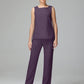3 Pieces Chiffon Long Sleeves Mother Of The Bride Dress Pants Suits