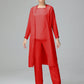 3 Pieces Chiffon Long Sleeves Mother Of The Bride Dress Pants Suits