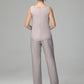 3 Pieces Chiffon Long Sleeves Mother Of The Bride Dress Pants Suits